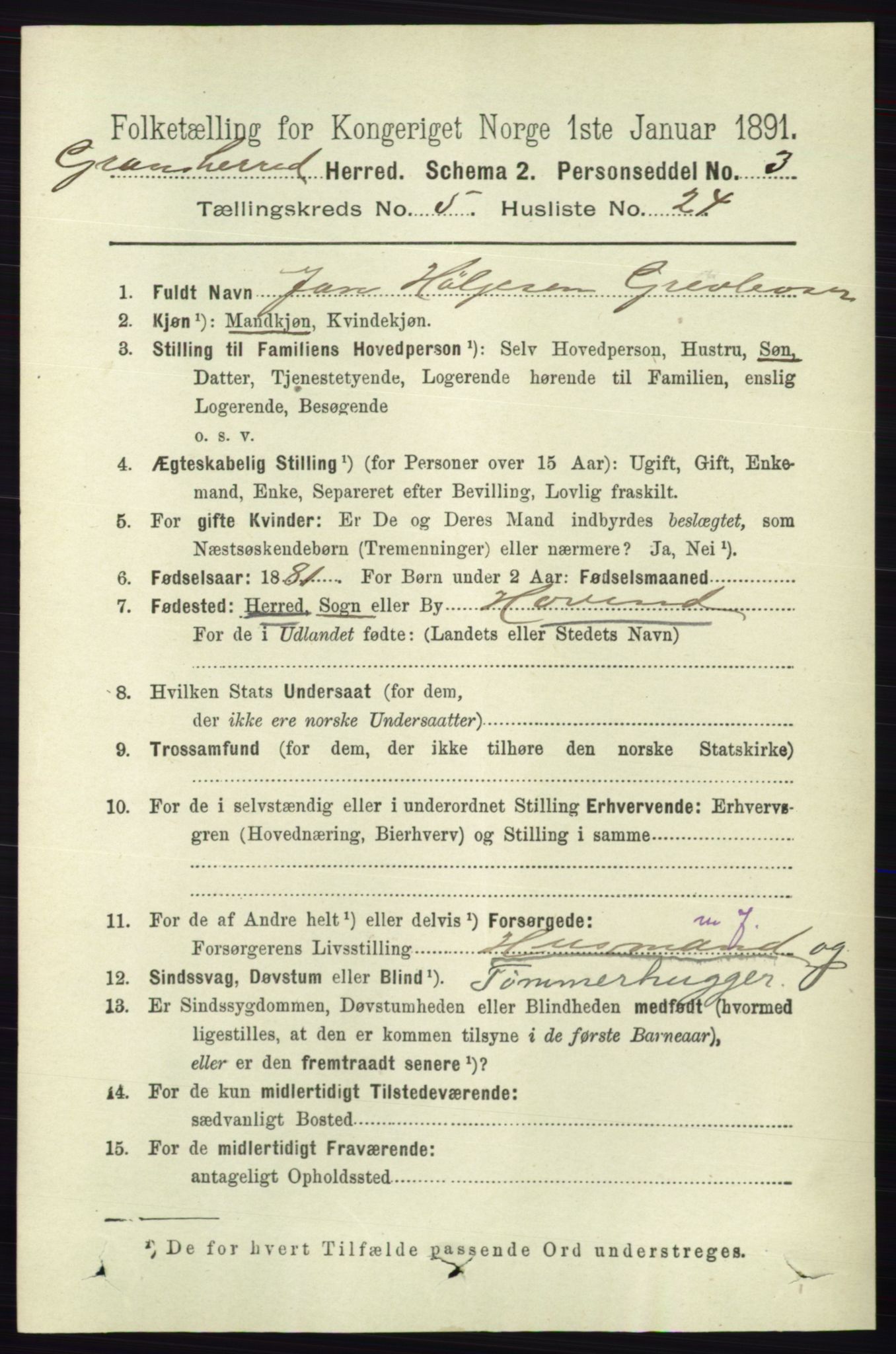 RA, 1891 census for 0824 Gransherad, 1891, p. 971