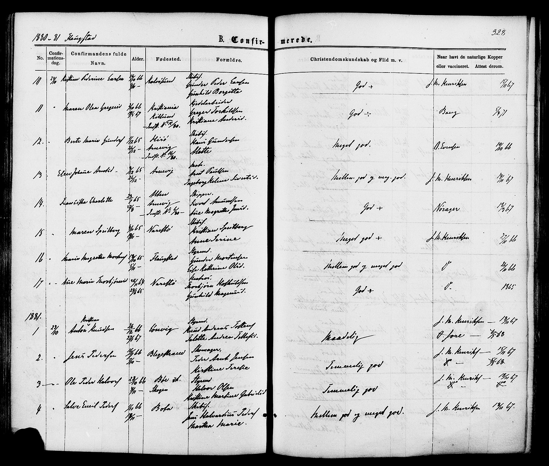 Dypvåg sokneprestkontor, SAK/1111-0007/F/Fa/Faa/L0007: Parish register (official) no. A 7 /2, 1877-1884, p. 328
