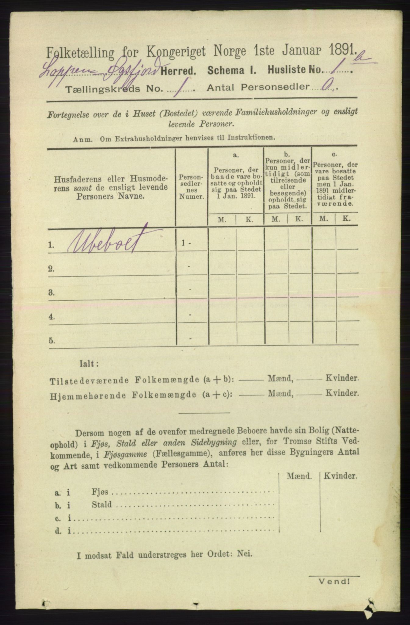 RA, 1891 census for 2014 Loppa, 1891, p. 16