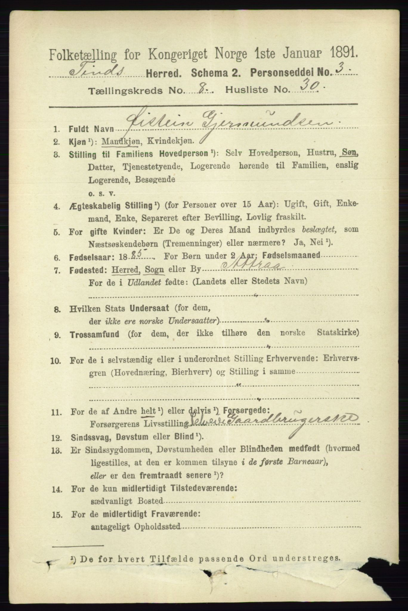 RA, 1891 census for 0826 Tinn, 1891, p. 1792