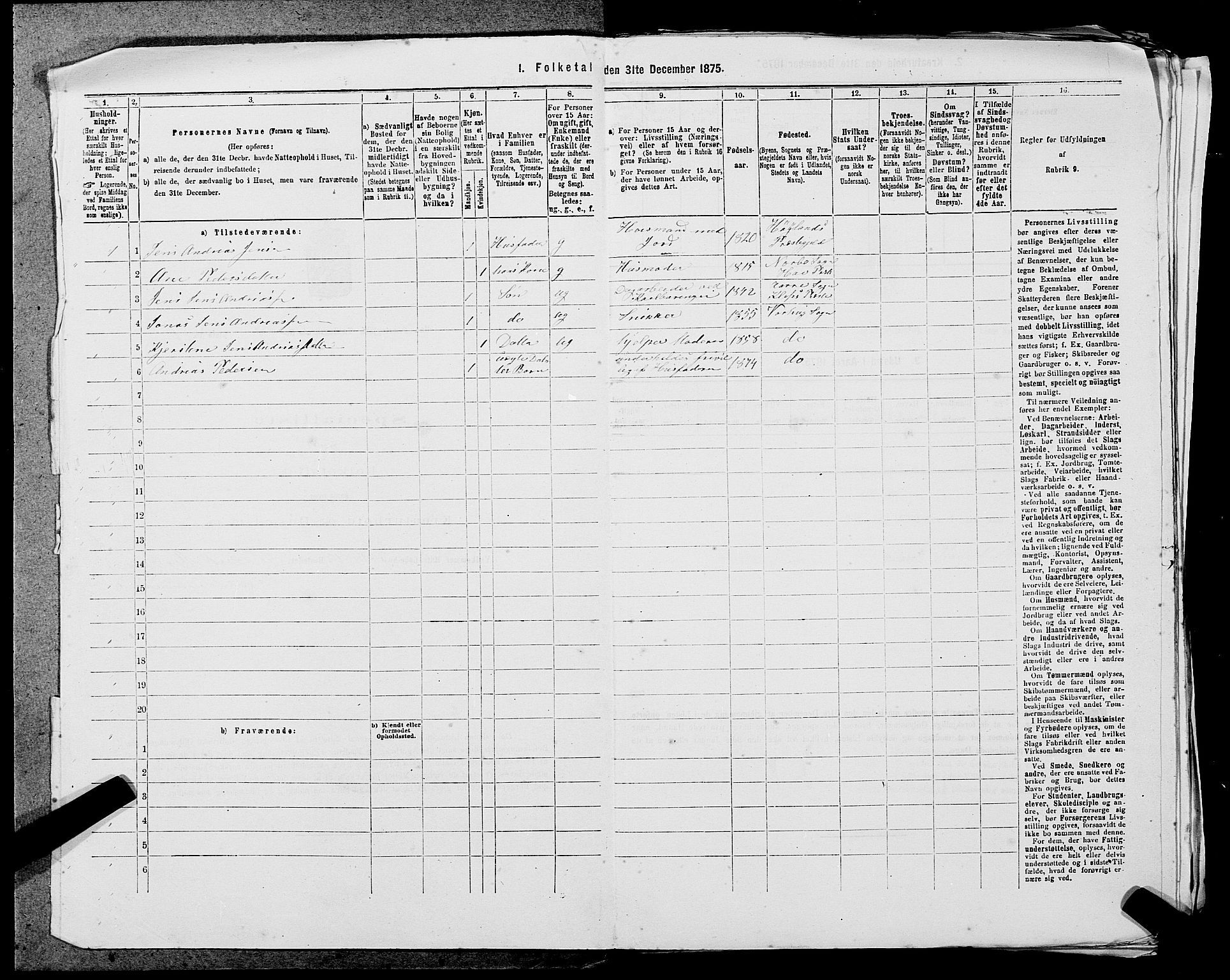 SAST, 1875 census for 1119P Hå, 1875, p. 724