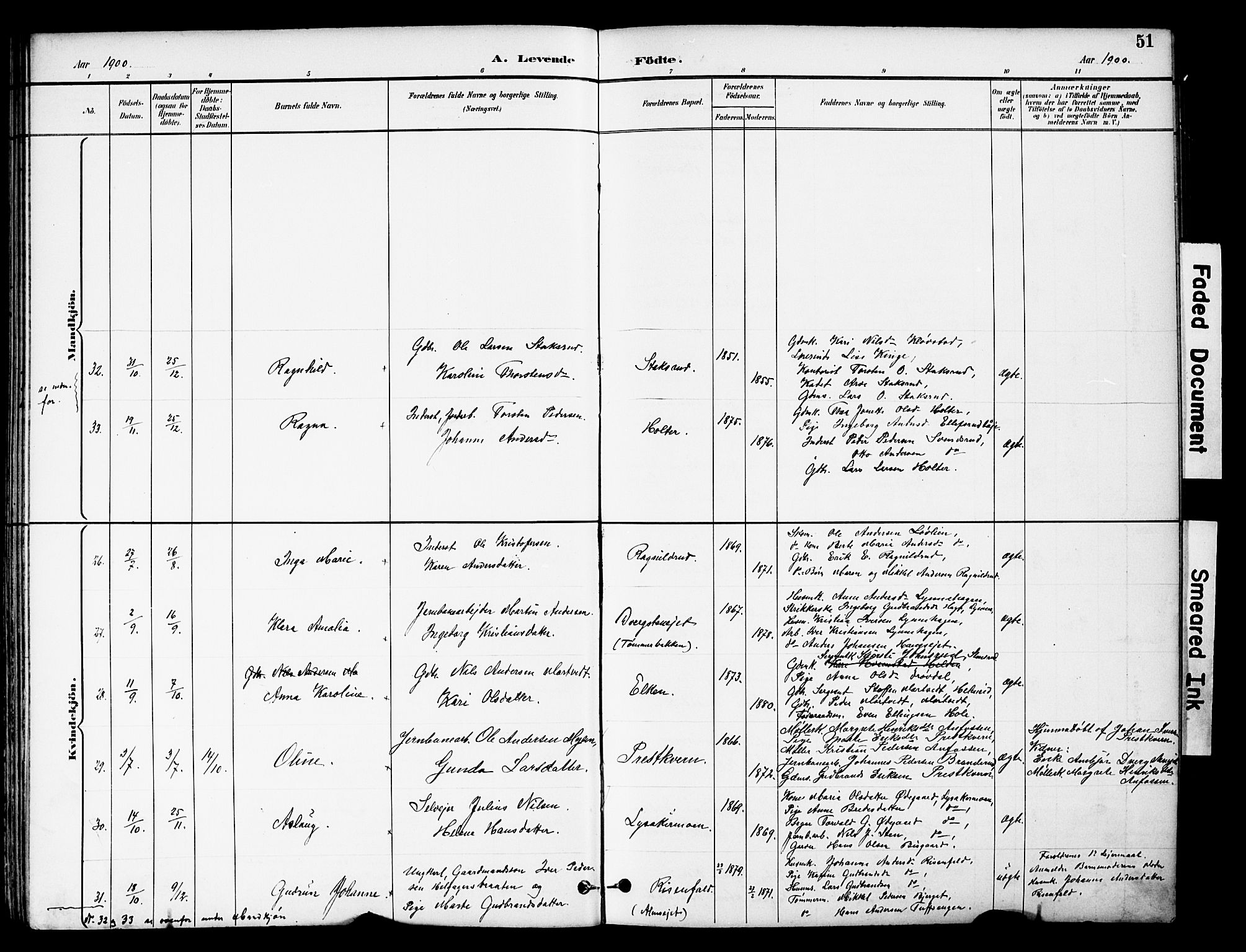 Brandbu prestekontor, SAH/PREST-114/H/Ha/Hab/L0006: Parish register (copy) no. 6, 1893-1902, p. 51
