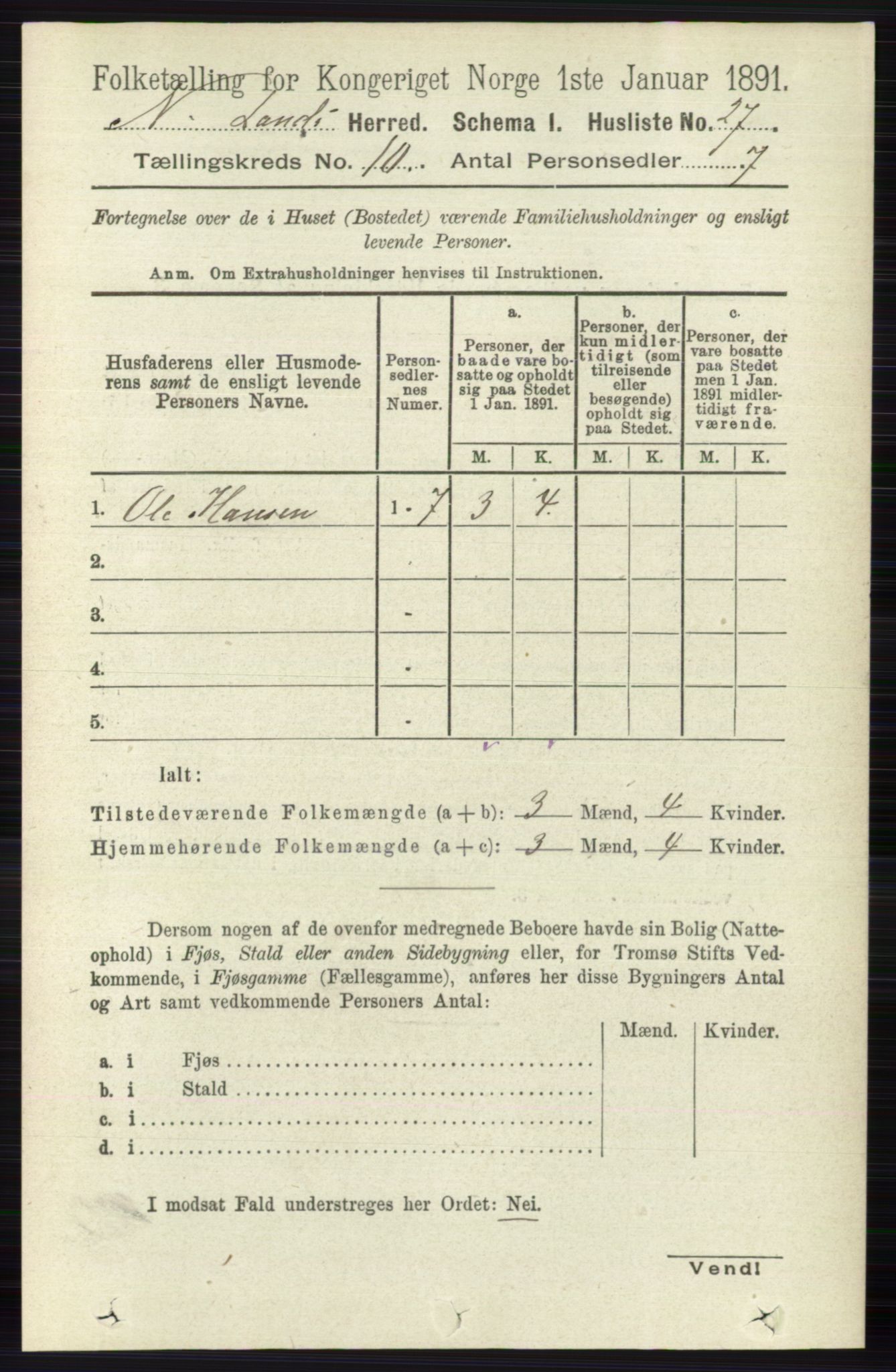 RA, 1891 census for 0538 Nordre Land, 1891, p. 2797