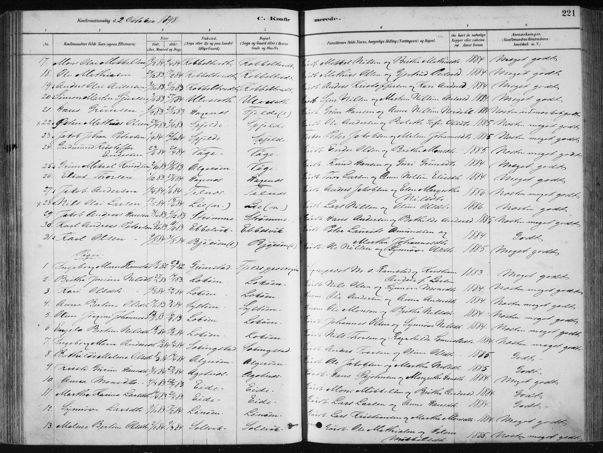 Fjell sokneprestembete, SAB/A-75301/H/Haa: Parish register (official) no. A  8, 1878-1898, p. 221