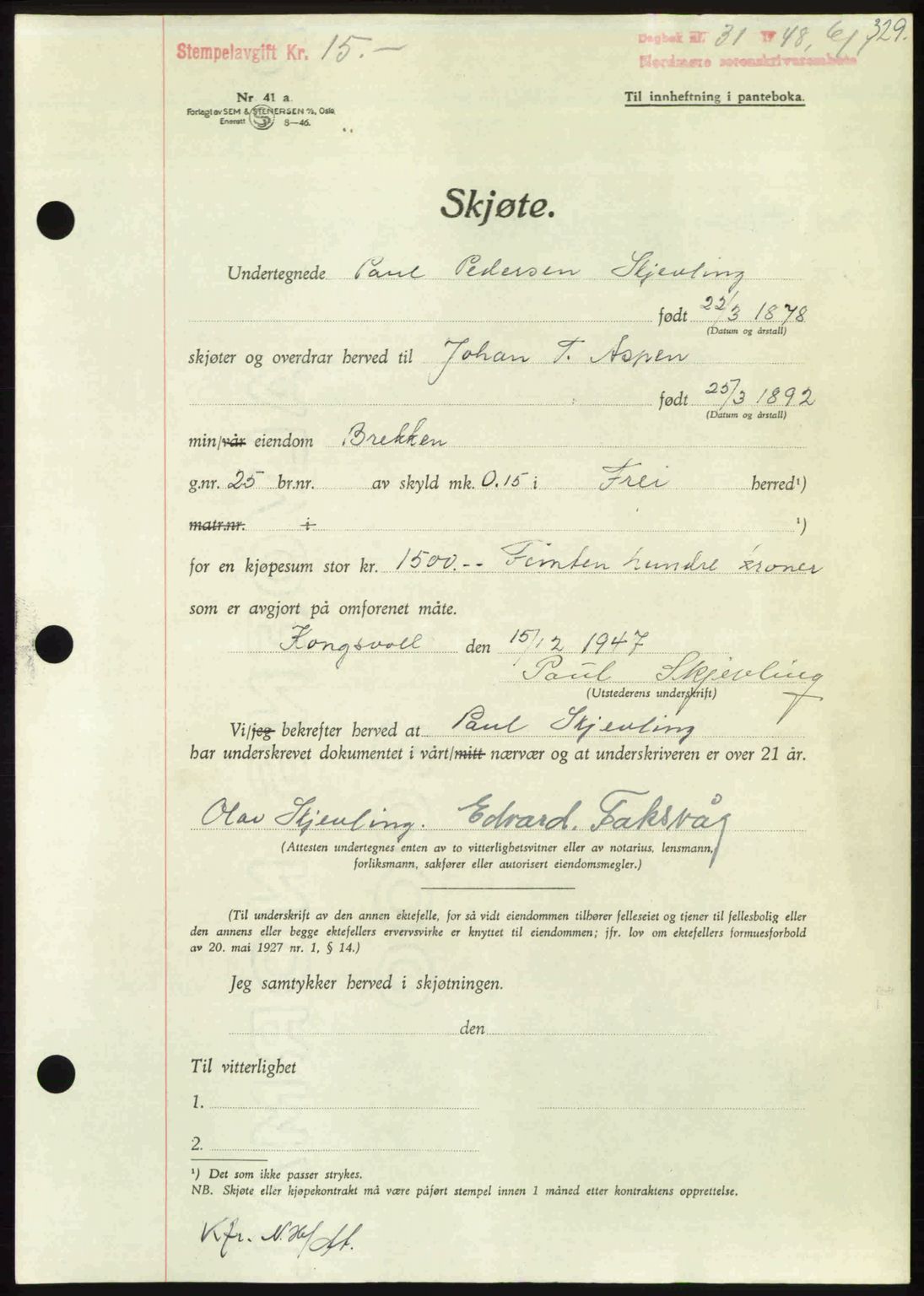 Nordmøre sorenskriveri, AV/SAT-A-4132/1/2/2Ca: Mortgage book no. A107, 1947-1948, Diary no: : 31/1948