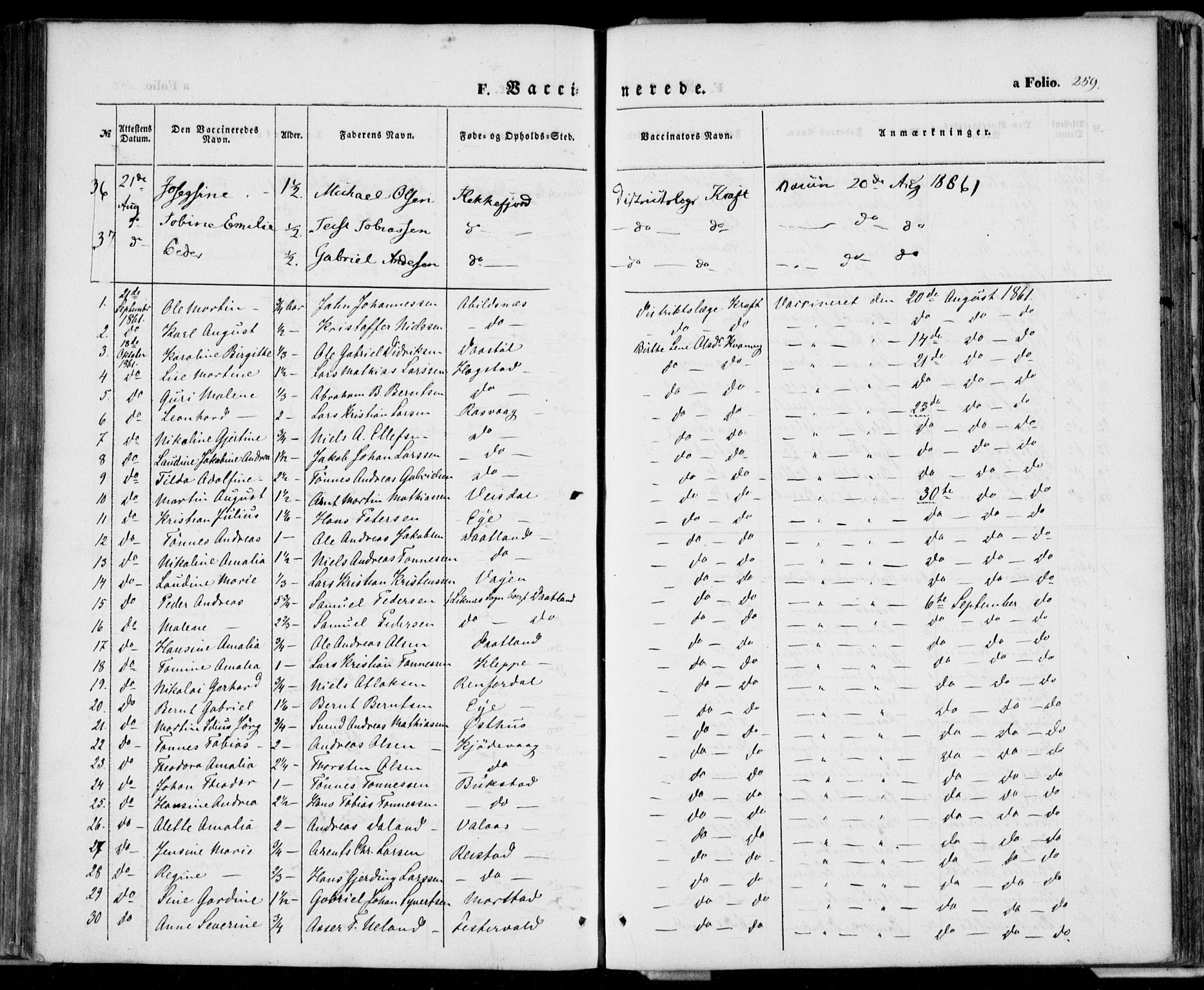 Flekkefjord sokneprestkontor, AV/SAK-1111-0012/F/Fa/Fab/L0004: Parish register (official) no. A 4, 1850-1875, p. 259