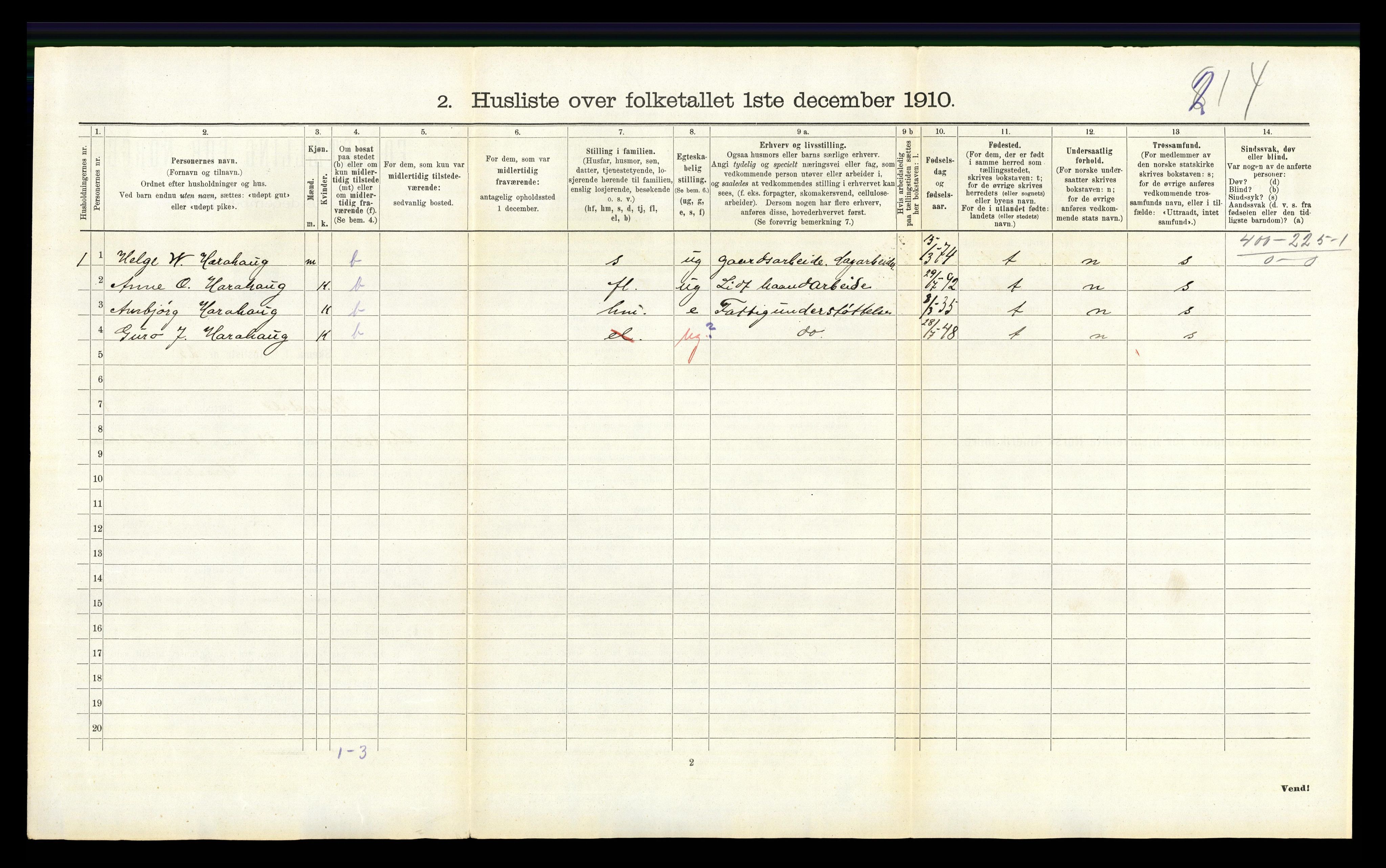 RA, 1910 census for Hemsedal, 1910, p. 109