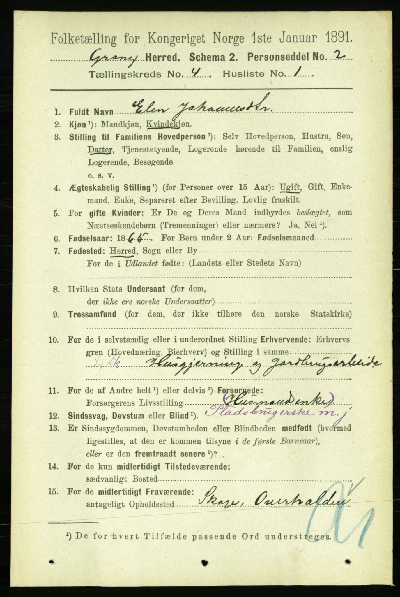 RA, 1891 census for 1742 Grong, 1891, p. 1494