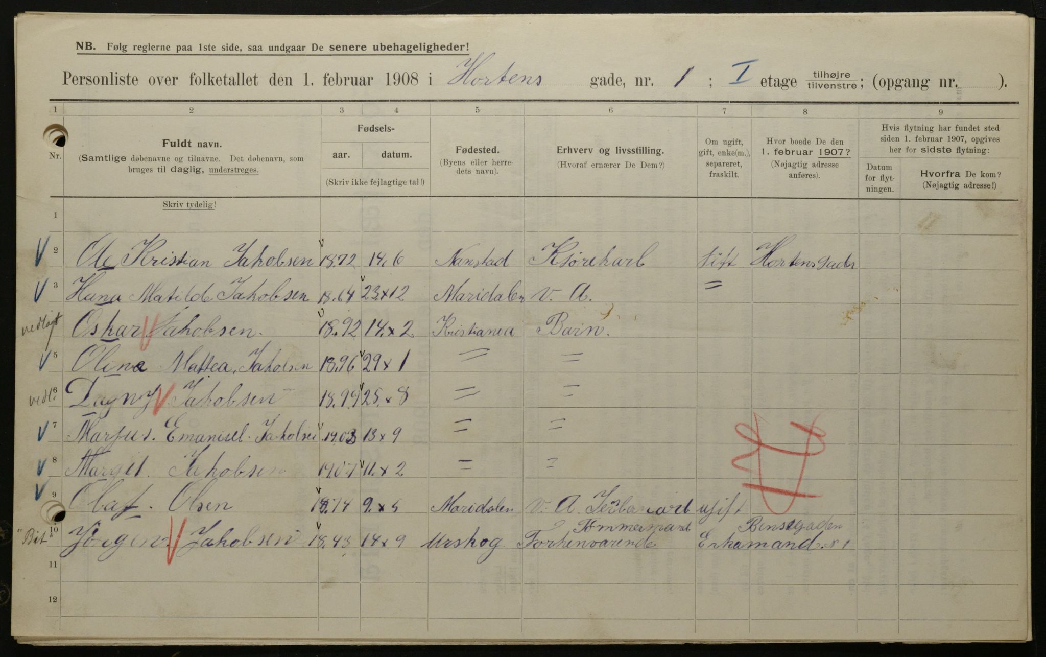 OBA, Municipal Census 1908 for Kristiania, 1908, p. 37234