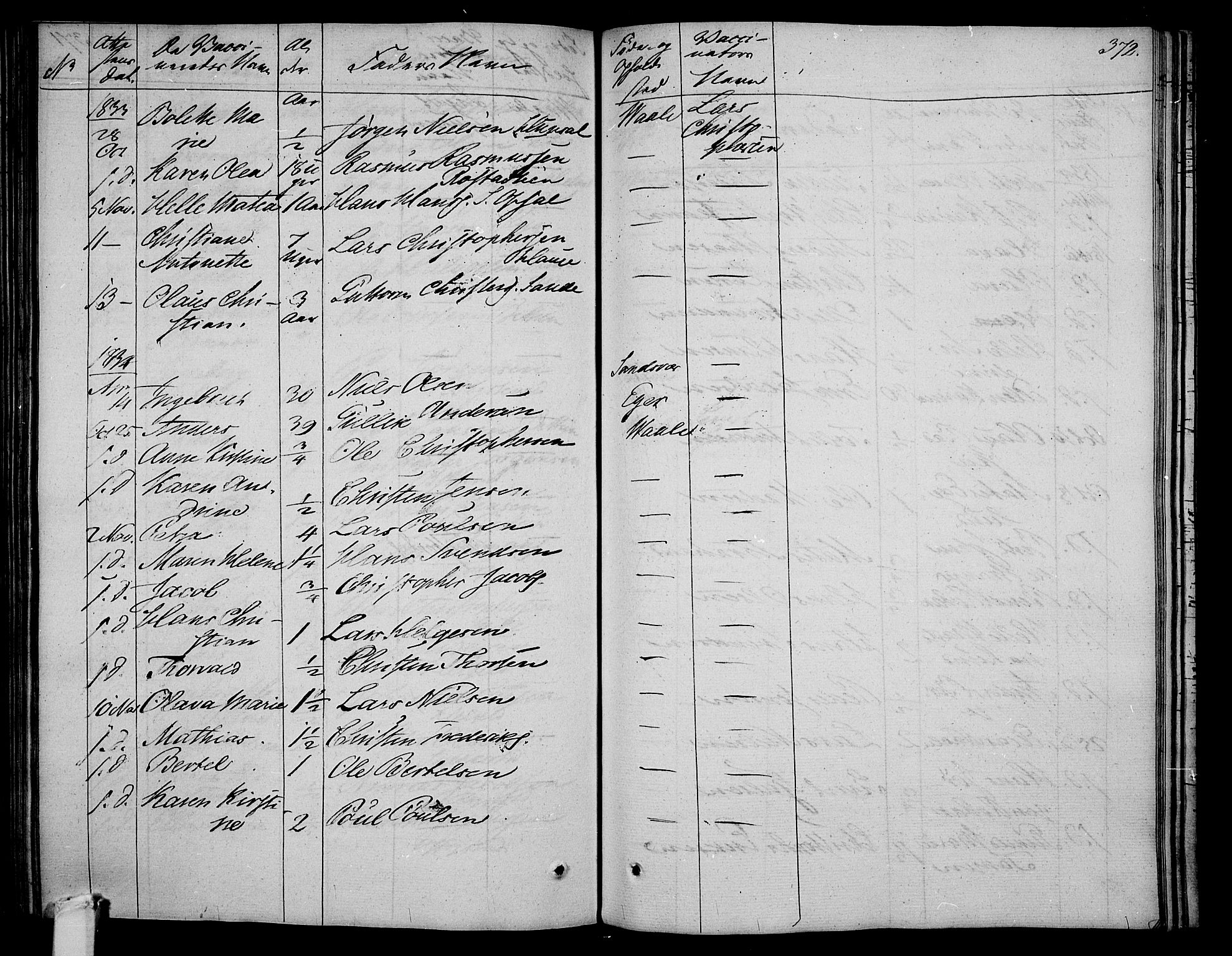 Våle kirkebøker, AV/SAKO-A-334/F/Fa/L0008: Parish register (official) no. I 8, 1824-1844, p. 372