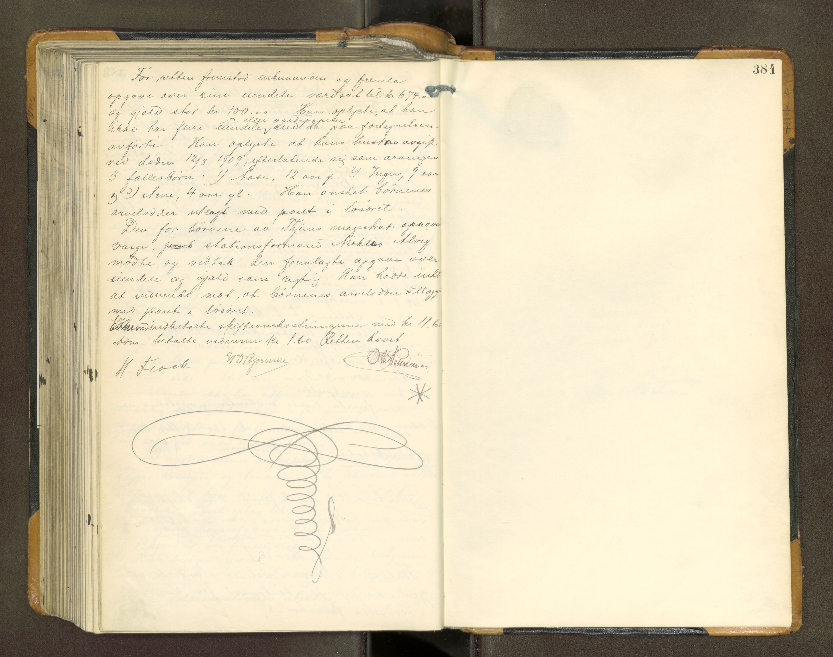 Trondheim byfogd, AV/SAT-A-0003/1/3/3B/L0017: Skiftebehandlingsprotokoll - 17/6-1/1. (u/ register) U, 1909-1913, p. 384