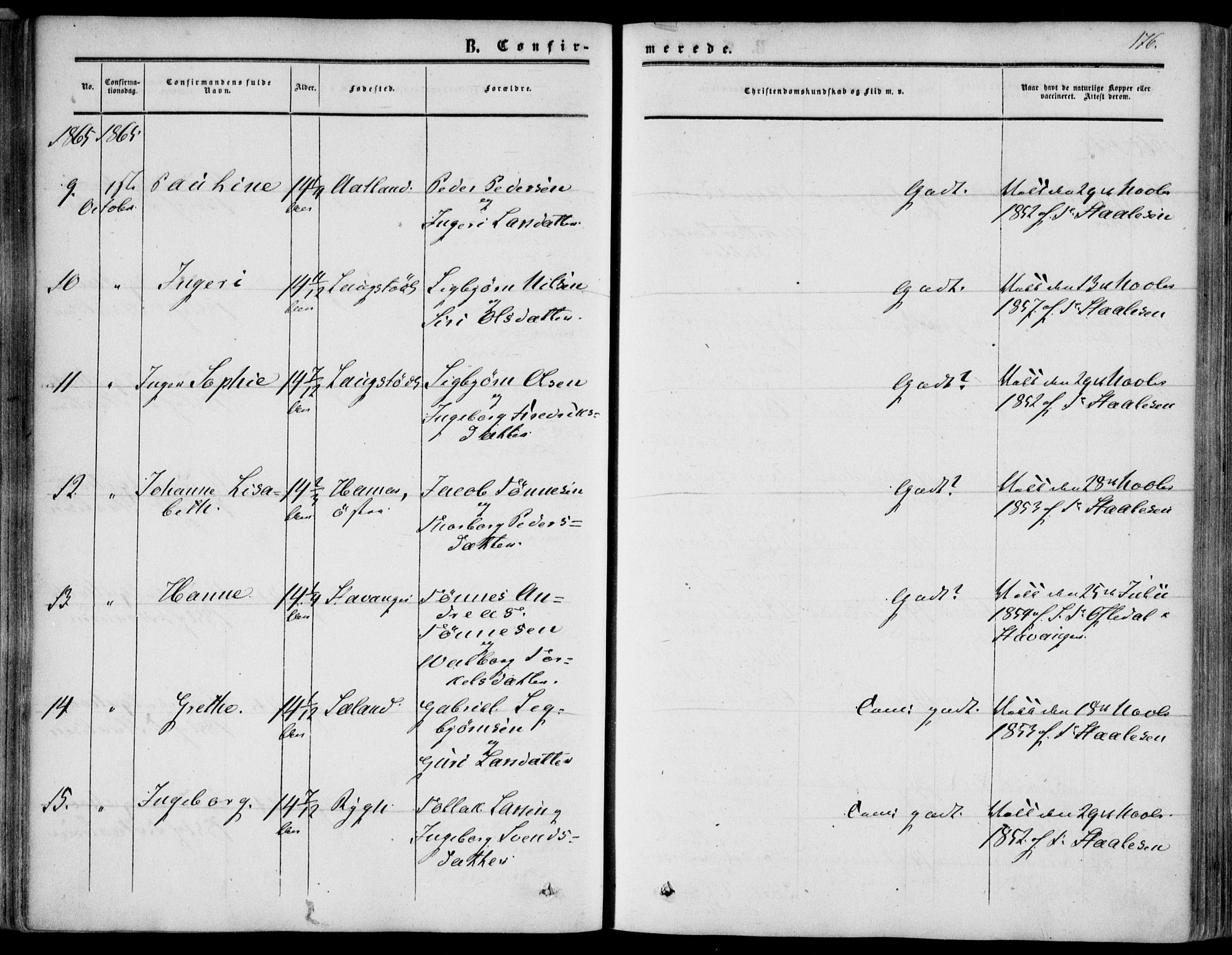 Bakke sokneprestkontor, AV/SAK-1111-0002/F/Fa/Fab/L0002: Parish register (official) no. A 2, 1855-1884, p. 176