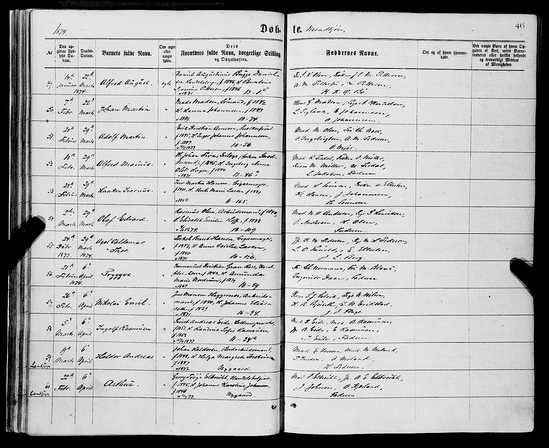 Domkirken sokneprestembete, SAB/A-74801/H/Haa/L0022: Parish register (official) no. B 5, 1872-1878, p. 46