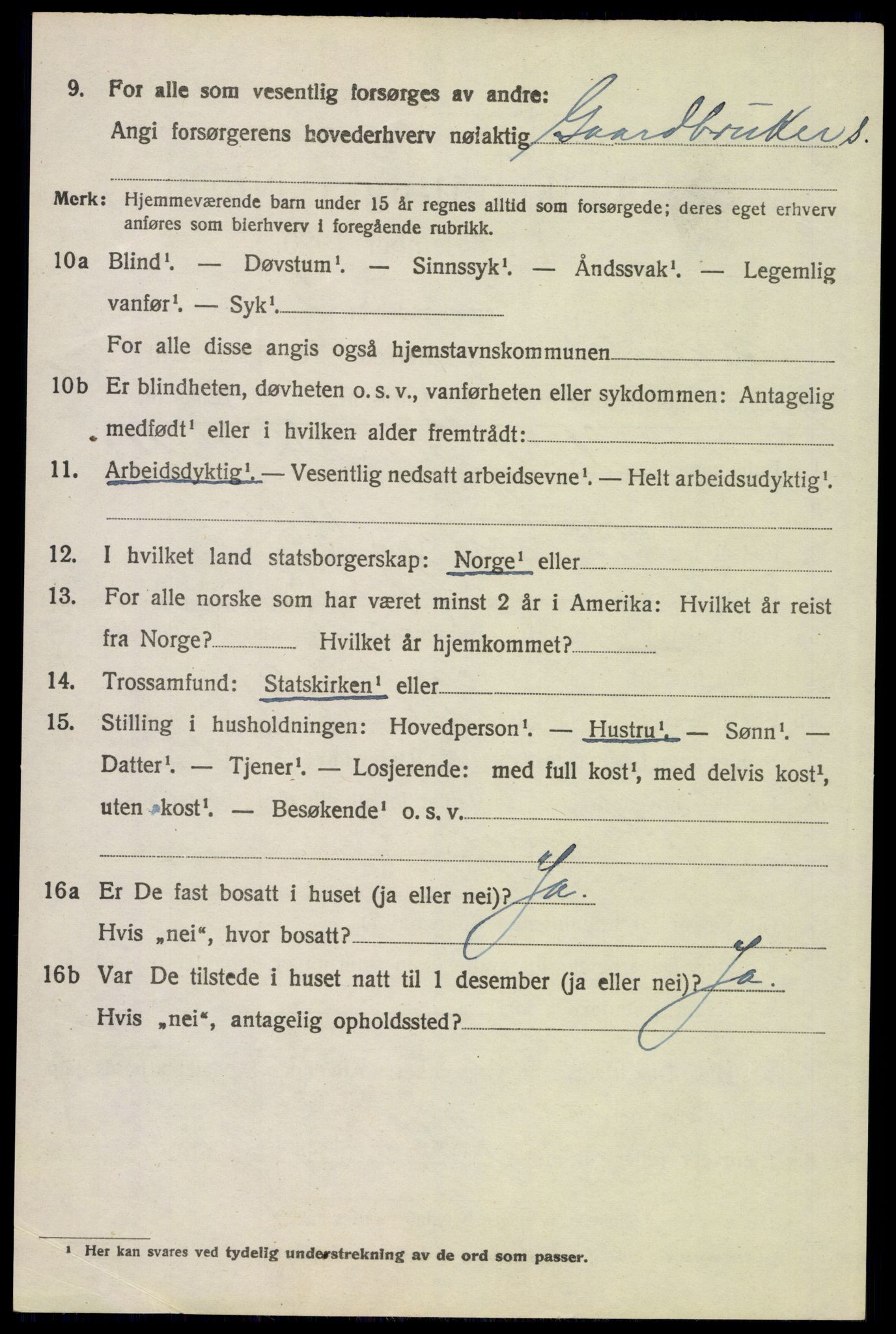 SAH, 1920 census for Tynset, 1920, p. 1607