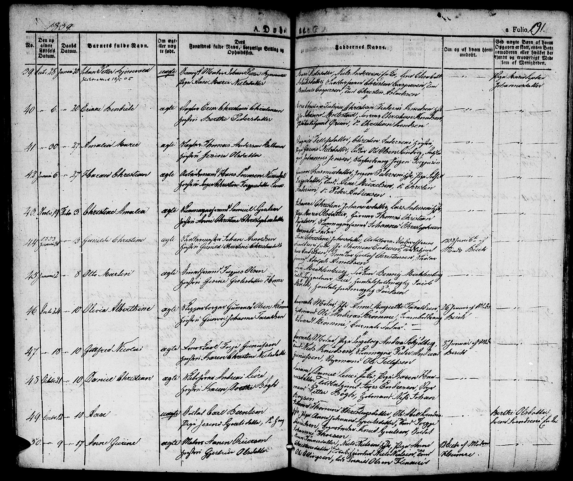 Kristiansand domprosti, SAK/1112-0006/F/Fa/L0011: Parish register (official) no. A 11, 1827-1841, p. 191