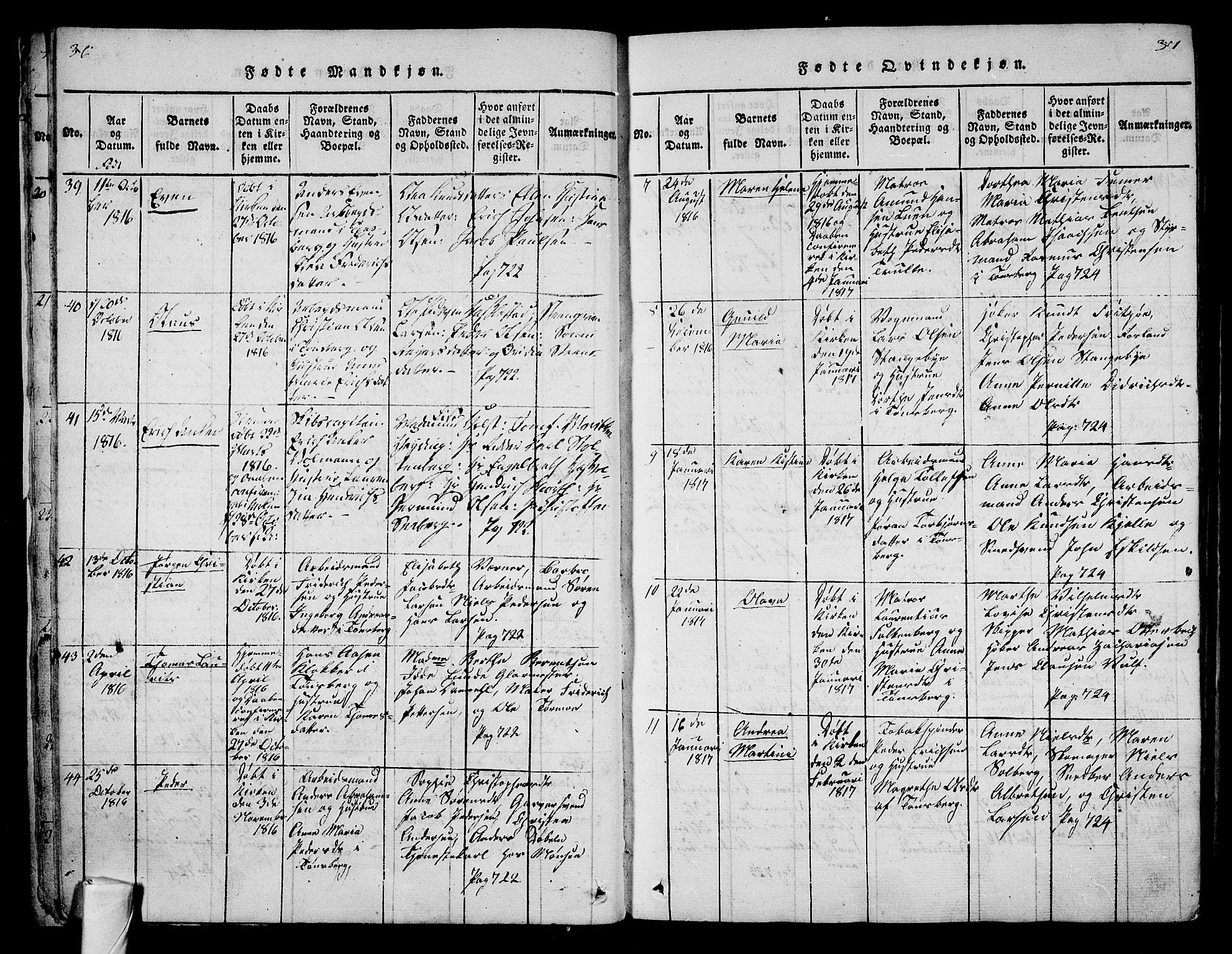 Tønsberg kirkebøker, AV/SAKO-A-330/F/Fa/L0004: Parish register (official) no. I 4, 1813-1826, p. 36-37