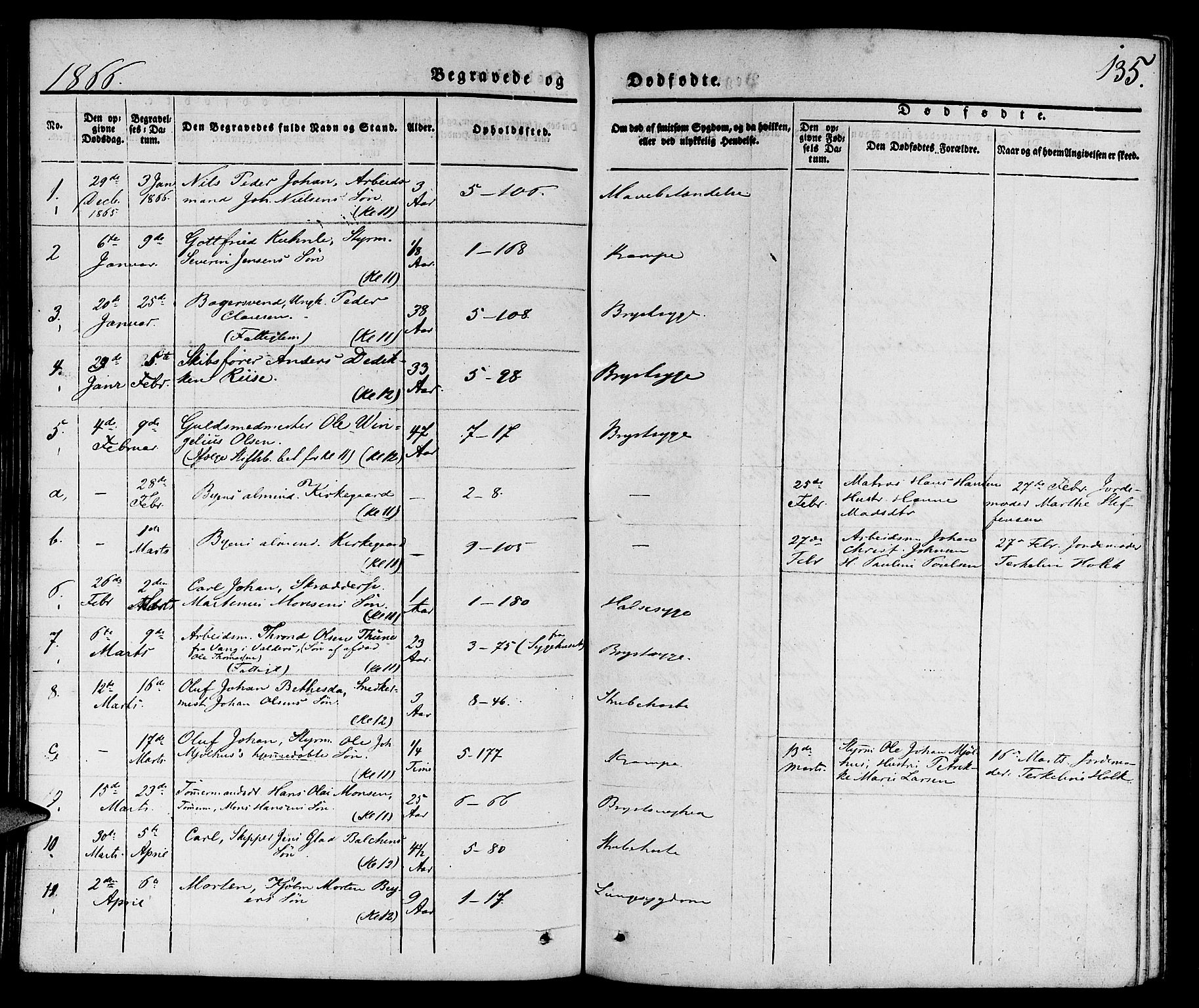 Nykirken Sokneprestembete, SAB/A-77101/H/Hab: Parish register (copy) no. E 1, 1840-1866, p. 135