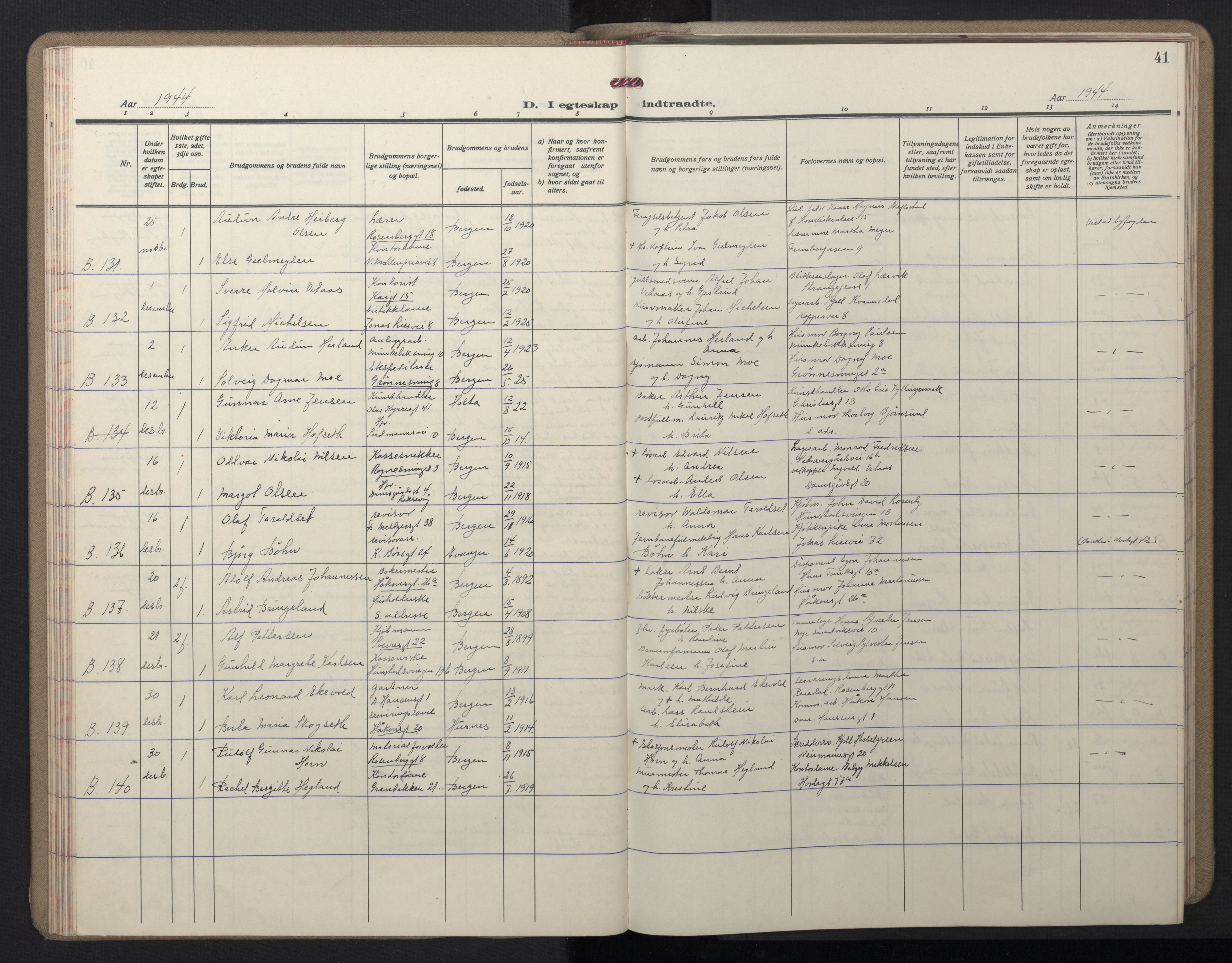 Domkirken sokneprestembete, SAB/A-74801/H/Hab/L0035: Parish register (copy) no. D 7, 1941-1953, p. 41