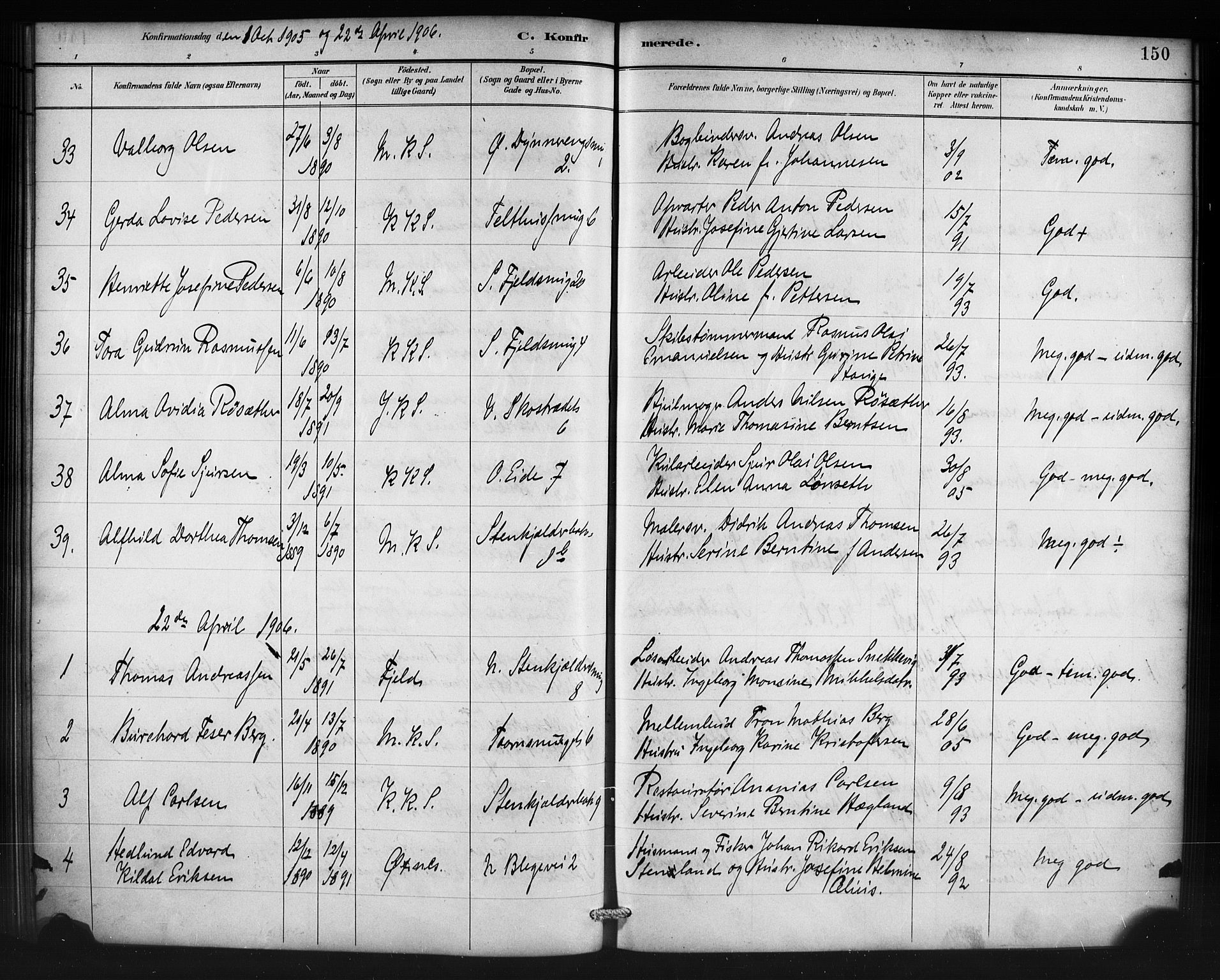 Korskirken sokneprestembete, SAB/A-76101/H/Haa/L0071: Curate's parish register no. A 6, 1885-1912, p. 150
