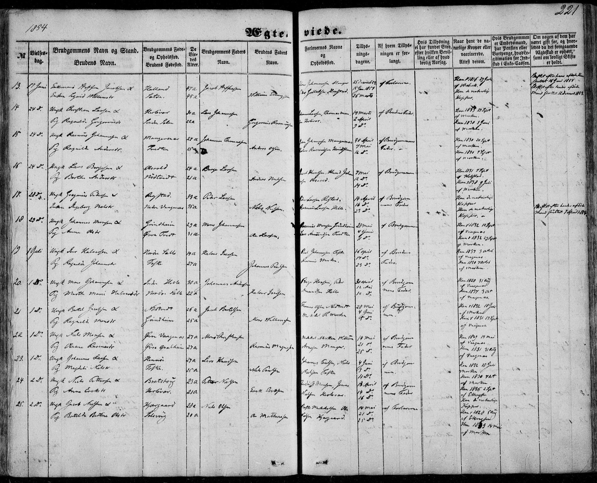 Manger sokneprestembete, SAB/A-76801/H/Haa: Parish register (official) no. A 6, 1849-1859, p. 221