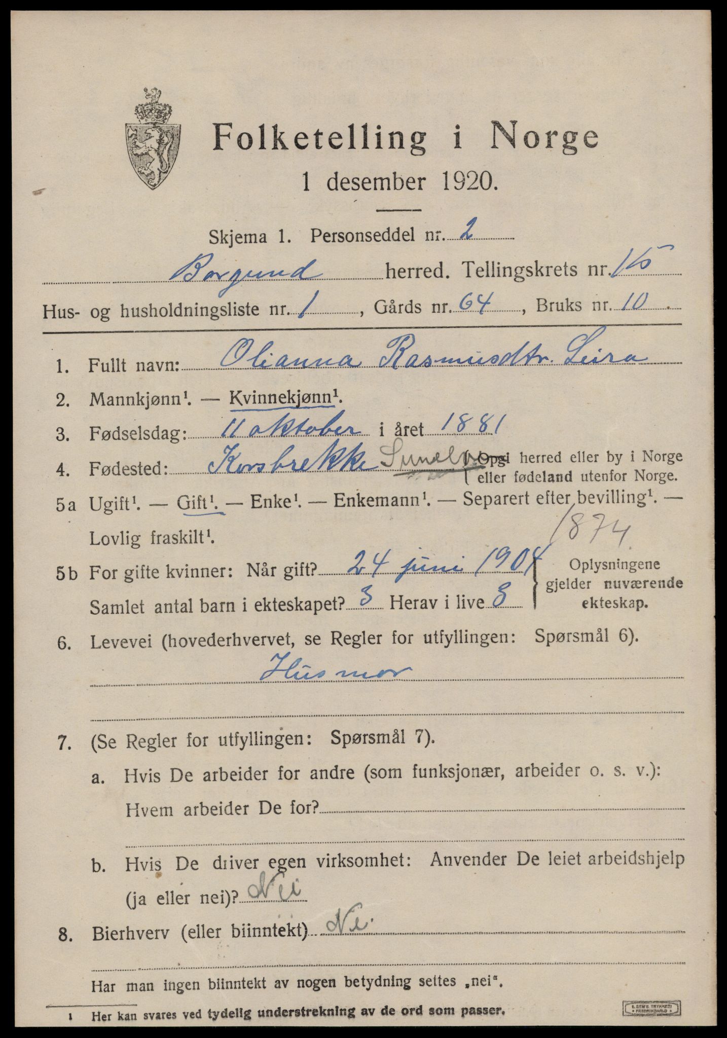 SAT, 1920 census for Borgund, 1920, p. 11260