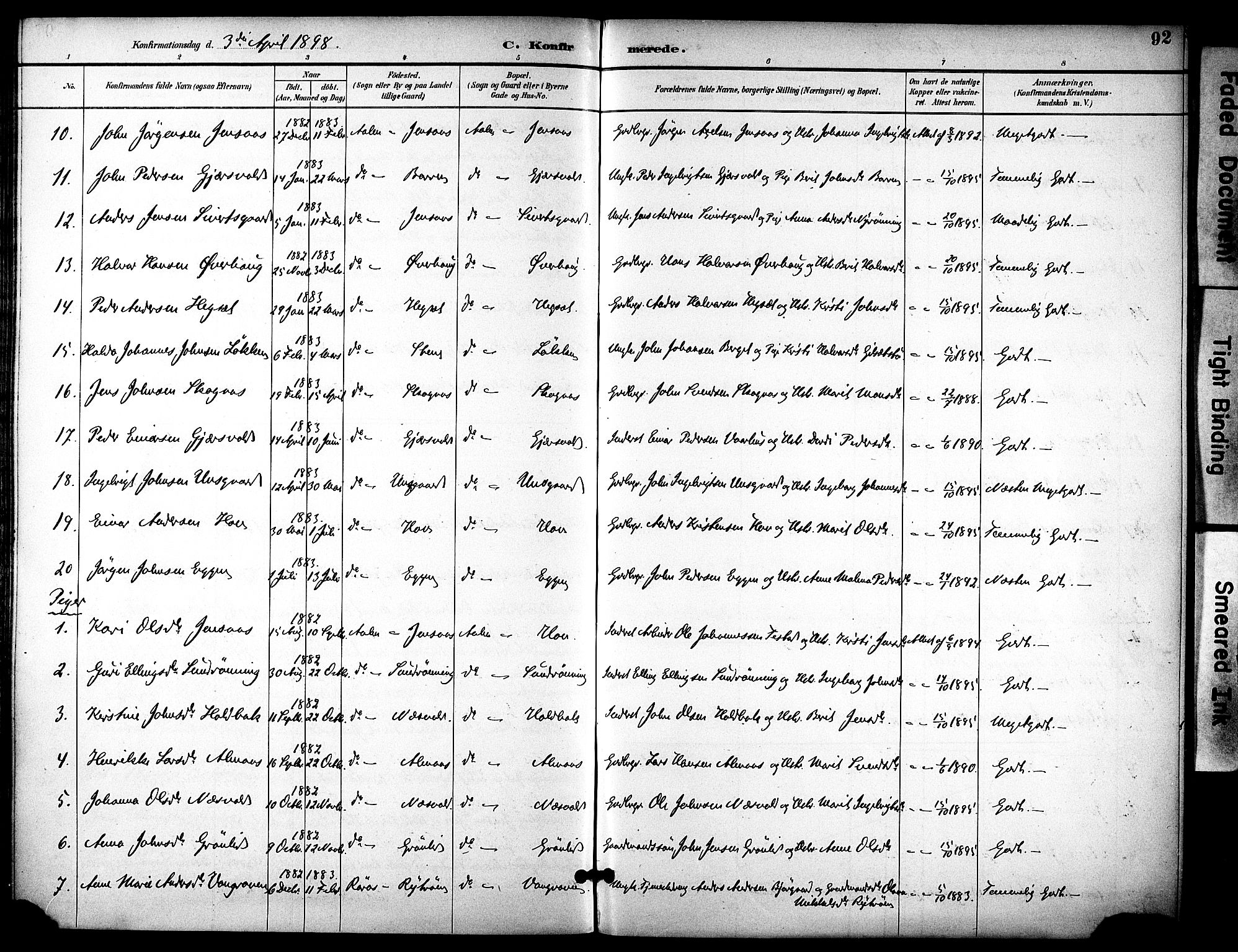 Ministerialprotokoller, klokkerbøker og fødselsregistre - Sør-Trøndelag, SAT/A-1456/686/L0984: Parish register (official) no. 686A02, 1891-1906, p. 92