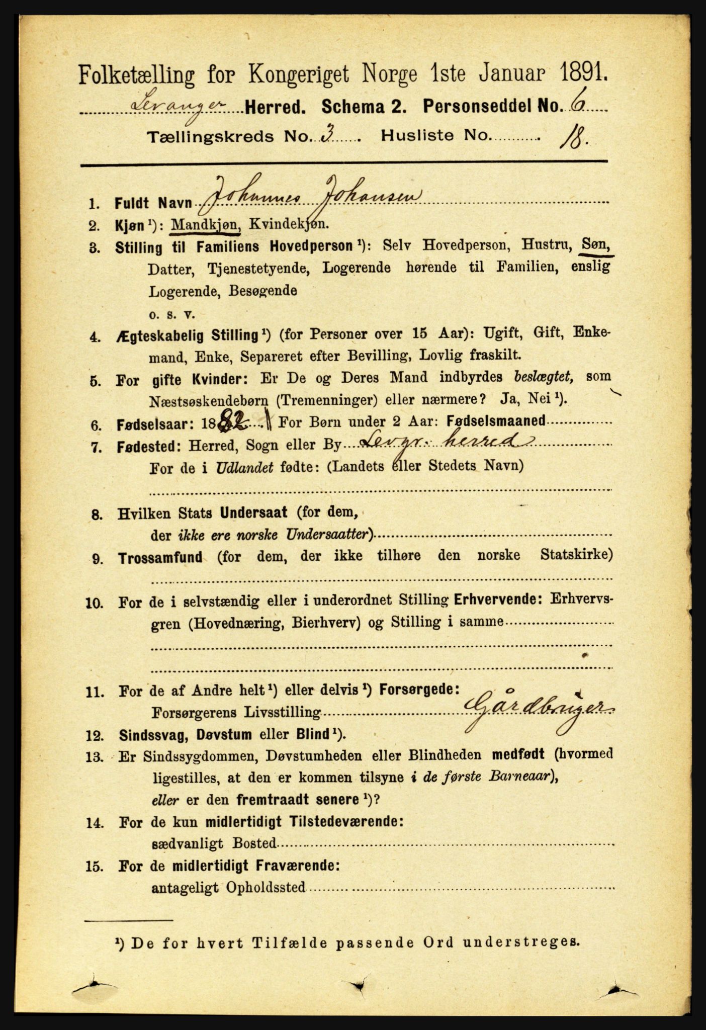 RA, 1891 census for 1720 Levanger, 1891, p. 1711