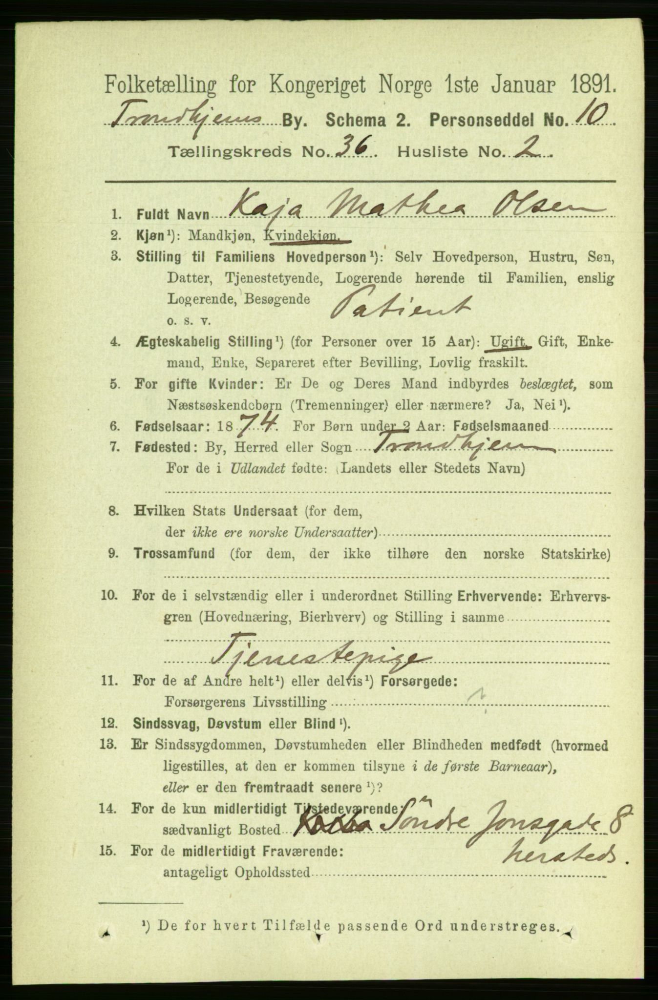 RA, 1891 census for 1601 Trondheim, 1891, p. 26945