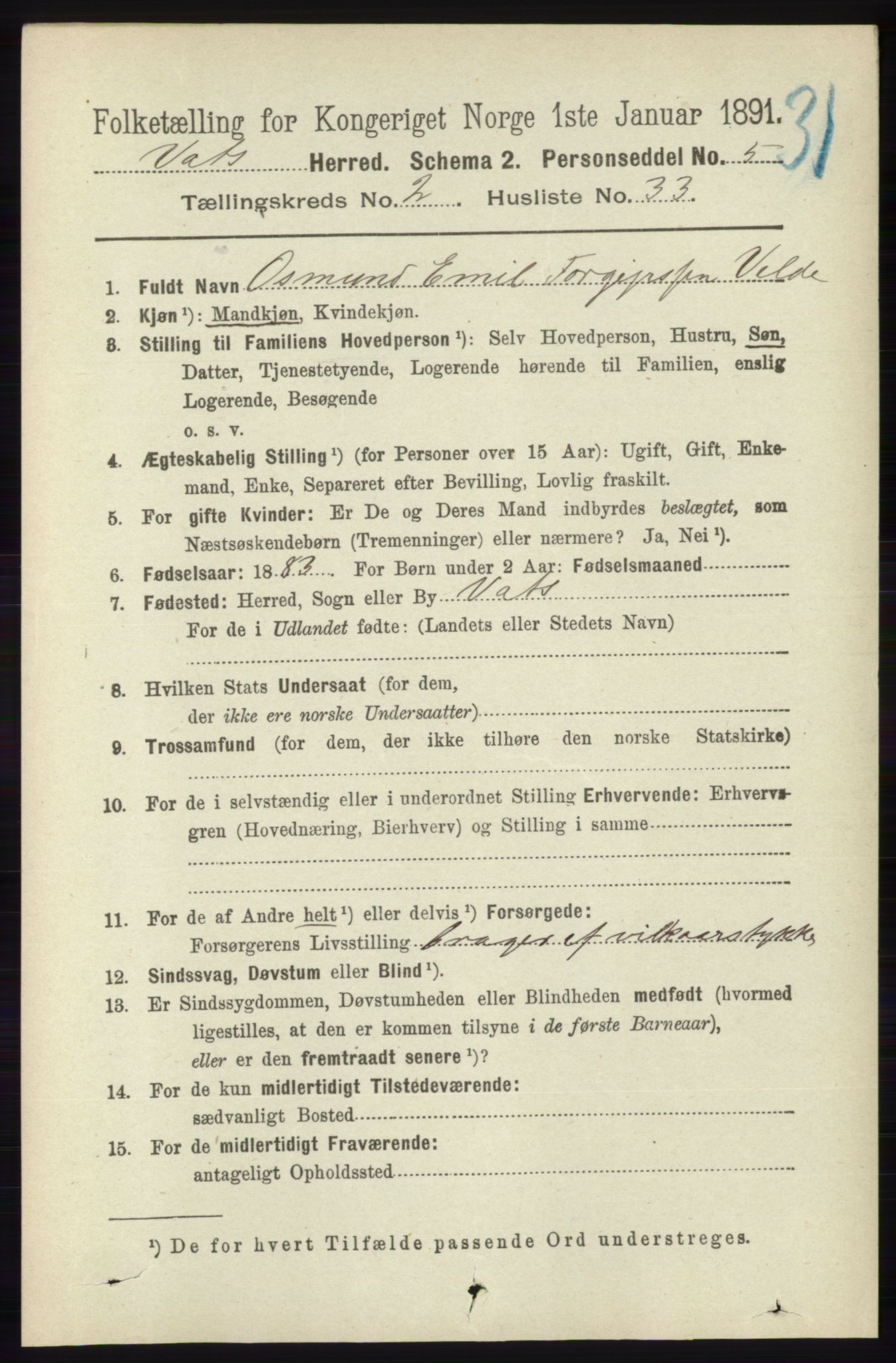 RA, 1891 census for 1155 Vats, 1891, p. 415