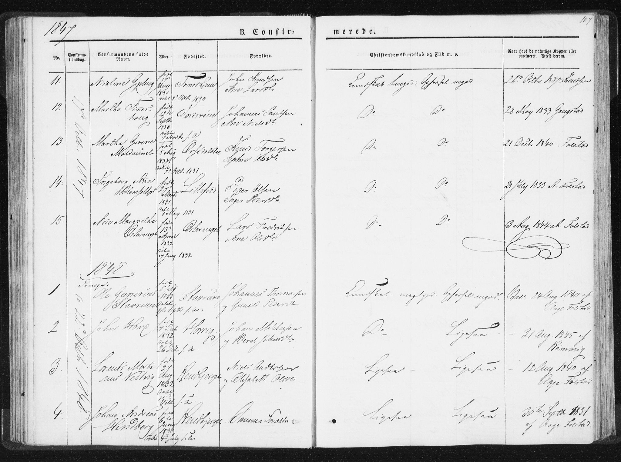 Ministerialprotokoller, klokkerbøker og fødselsregistre - Nord-Trøndelag, SAT/A-1458/744/L0418: Parish register (official) no. 744A02, 1843-1866, p. 107