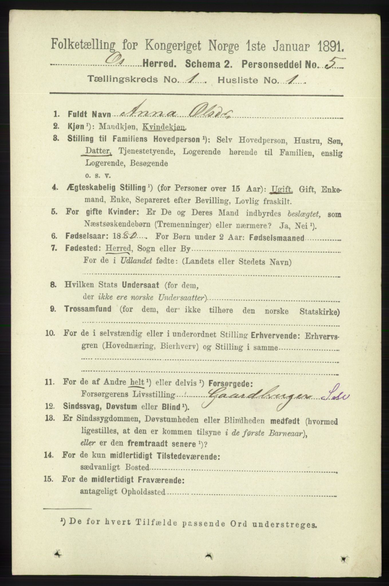 RA, 1891 census for 1243 Os, 1891, p. 89