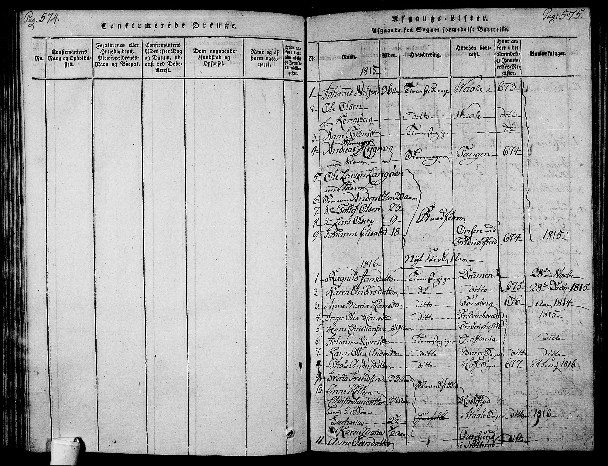 Holmestrand kirkebøker, AV/SAKO-A-346/F/Fa/L0001: Parish register (official) no. 1, 1814-1840, p. 574-575