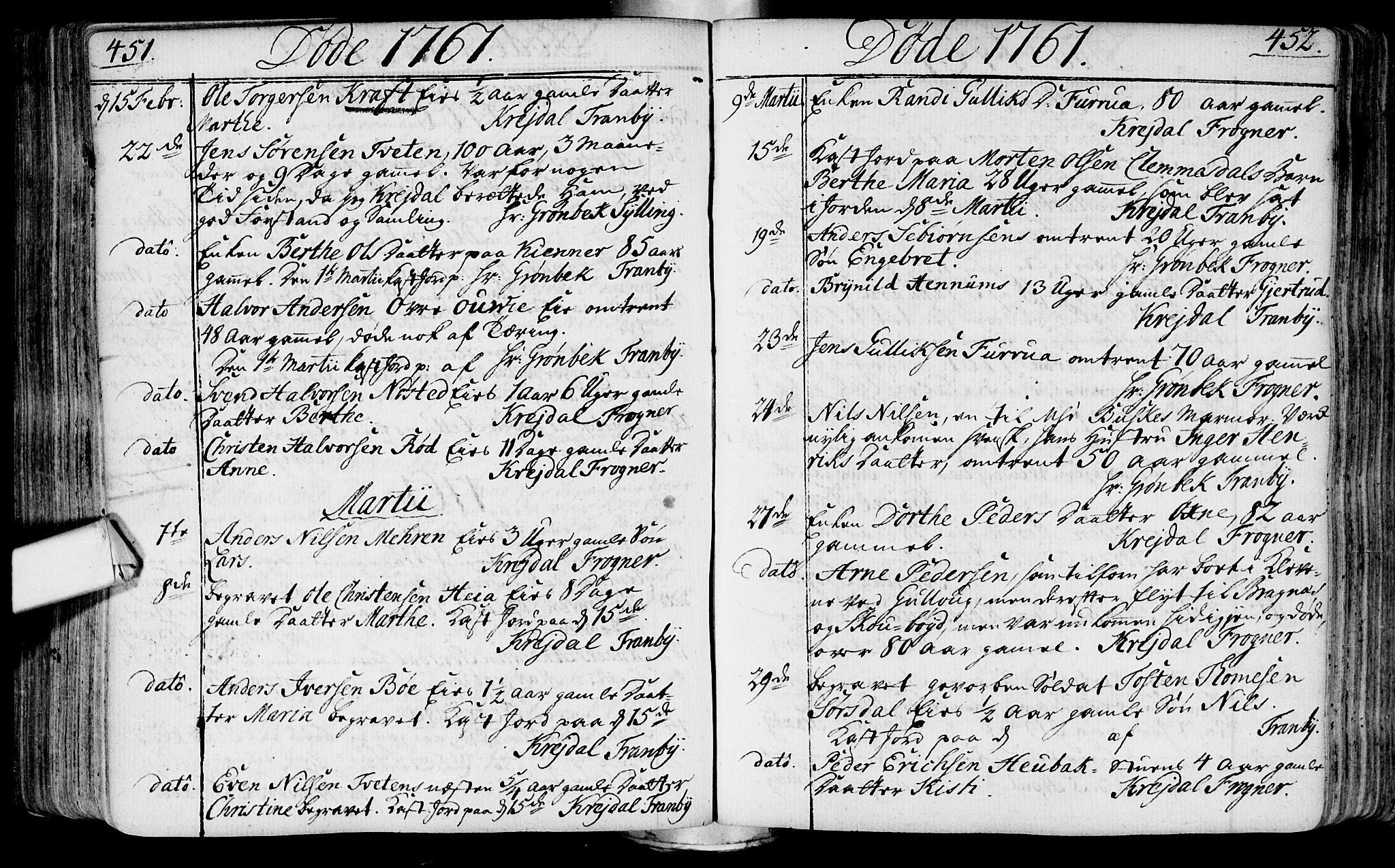 Lier kirkebøker, SAKO/A-230/F/Fa/L0004: Parish register (official) no. I 4, 1749-1764, p. 451-452