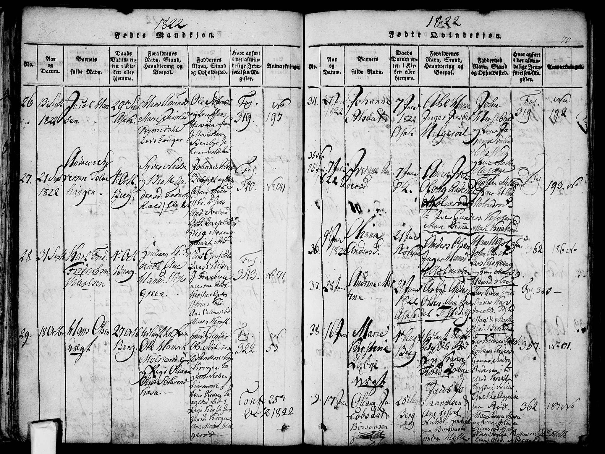 Berg prestekontor Kirkebøker, AV/SAO-A-10902/F/Fa/L0002: Parish register (official) no. I 2, 1815-1831, p. 70