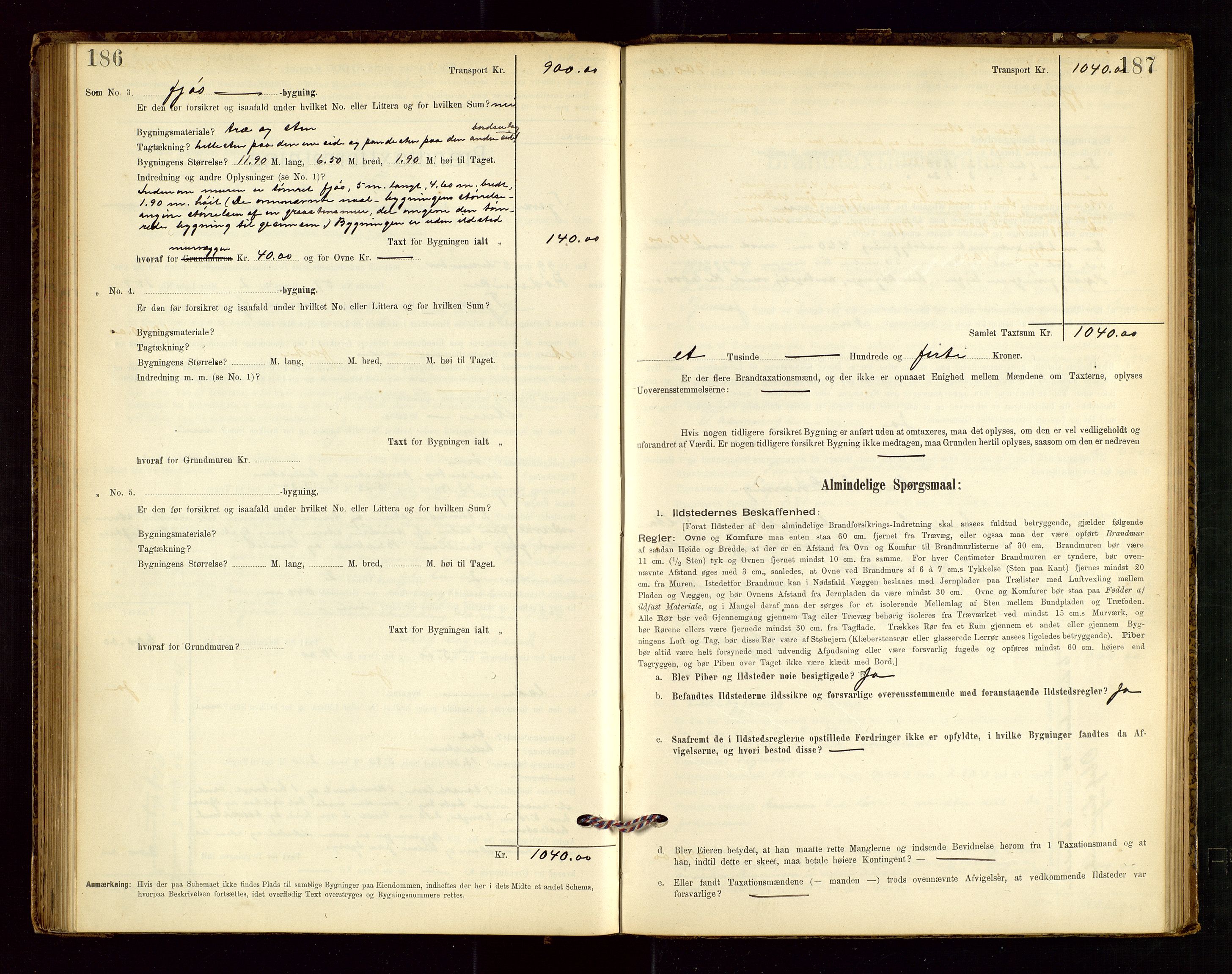 Tysvær lensmannskontor, AV/SAST-A-100192/Gob/L0001: "Brandtaxationsprotokol for Tysvær Lensmandsdistrikt Ryfylke Fogderi", 1894-1916, p. 186-187