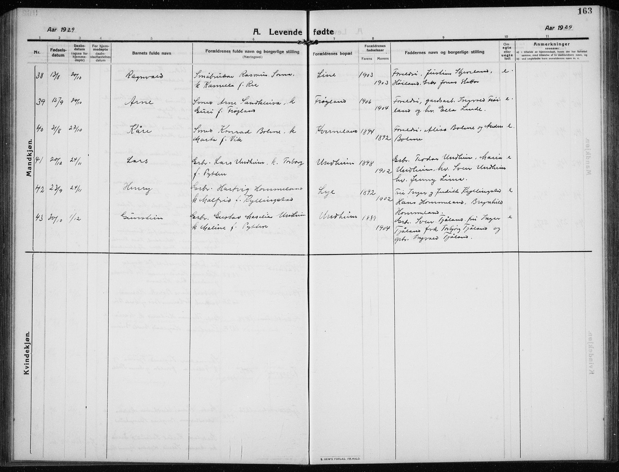 Time sokneprestkontor, AV/SAST-A-101795/001/30BB/L0001: Parish register (copy) no. B 1, 1910-1932, p. 163