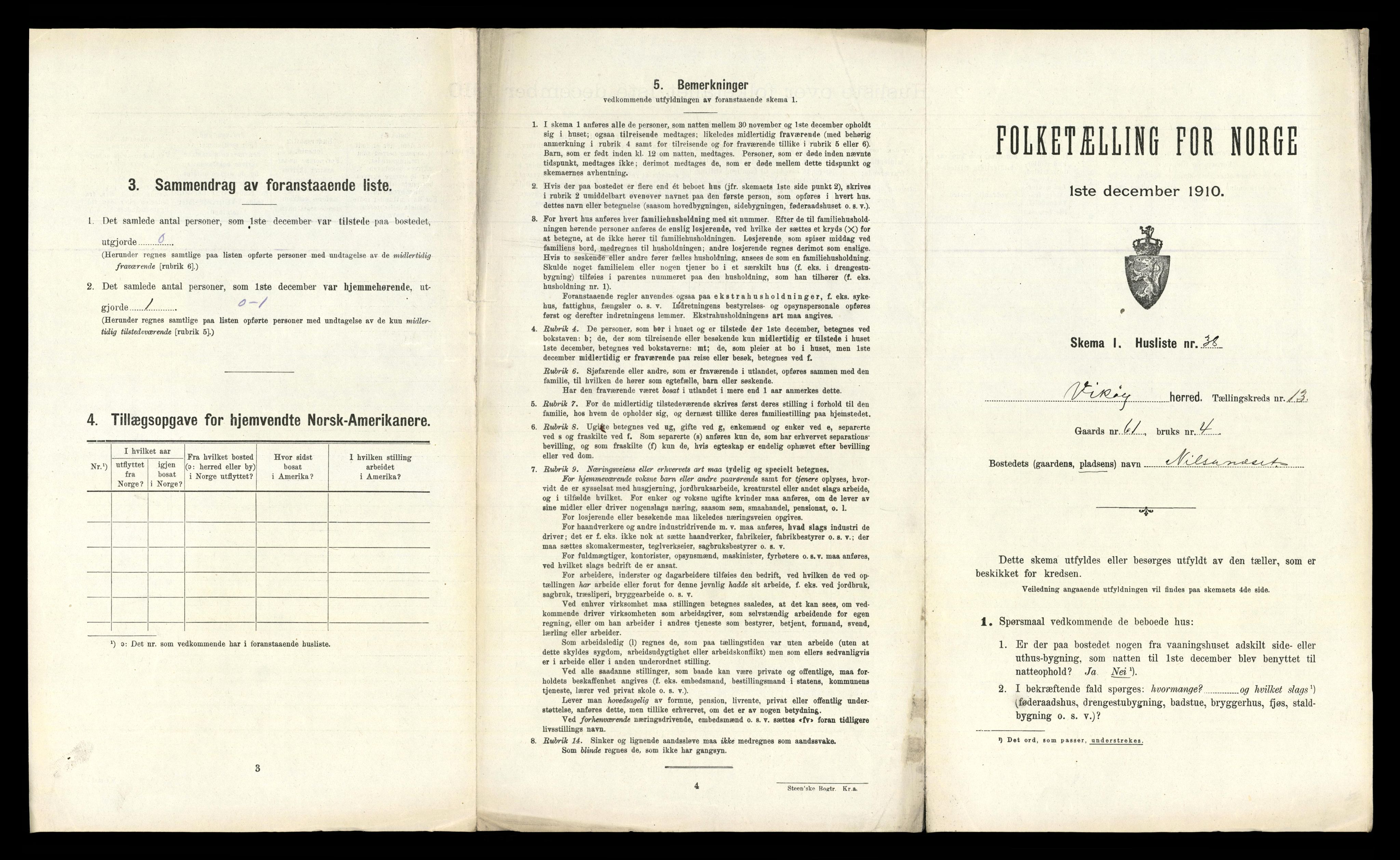 RA, 1910 census for Kvam, 1910, p. 1075