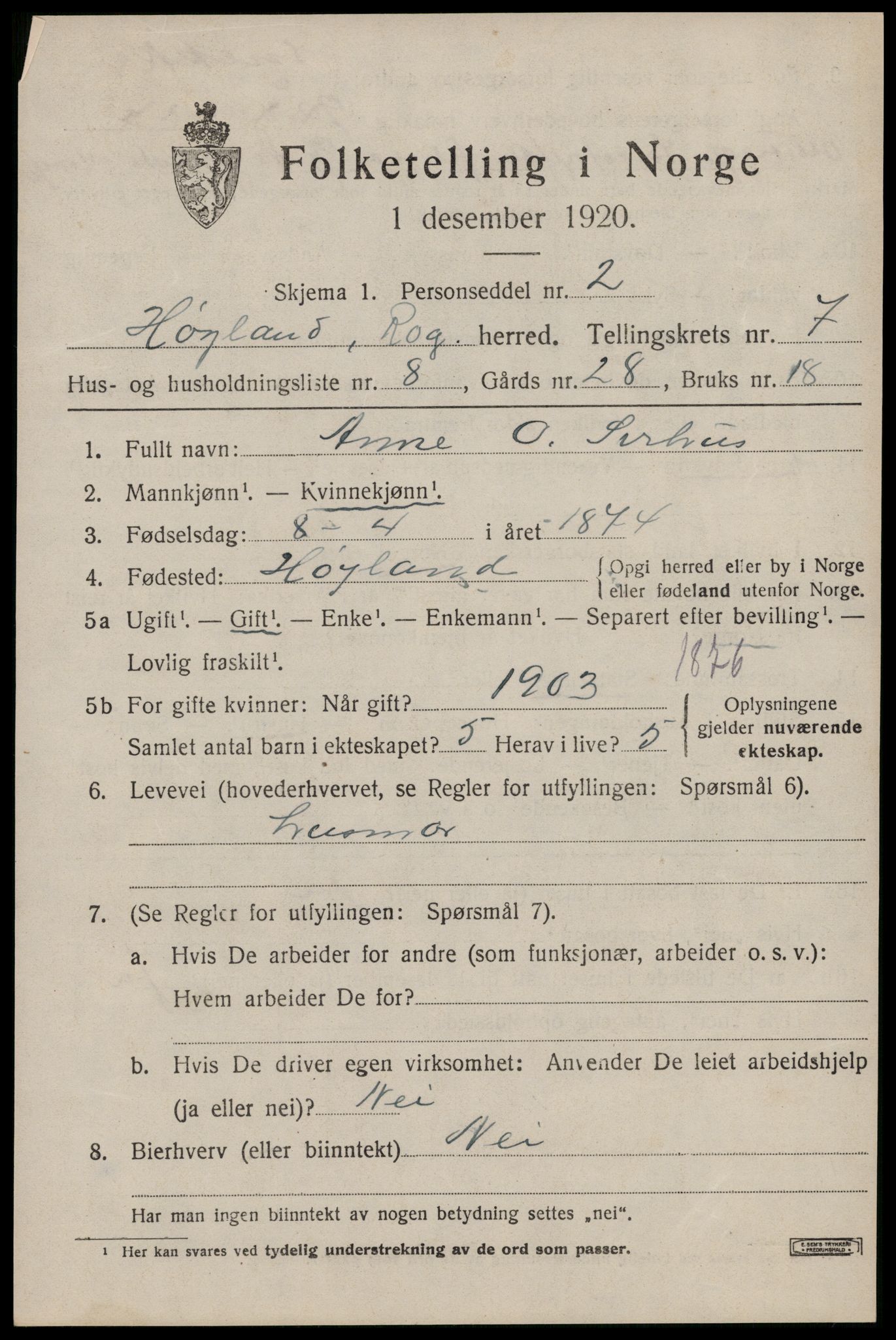 SAST, 1920 census for Høyland, 1920, p. 4724