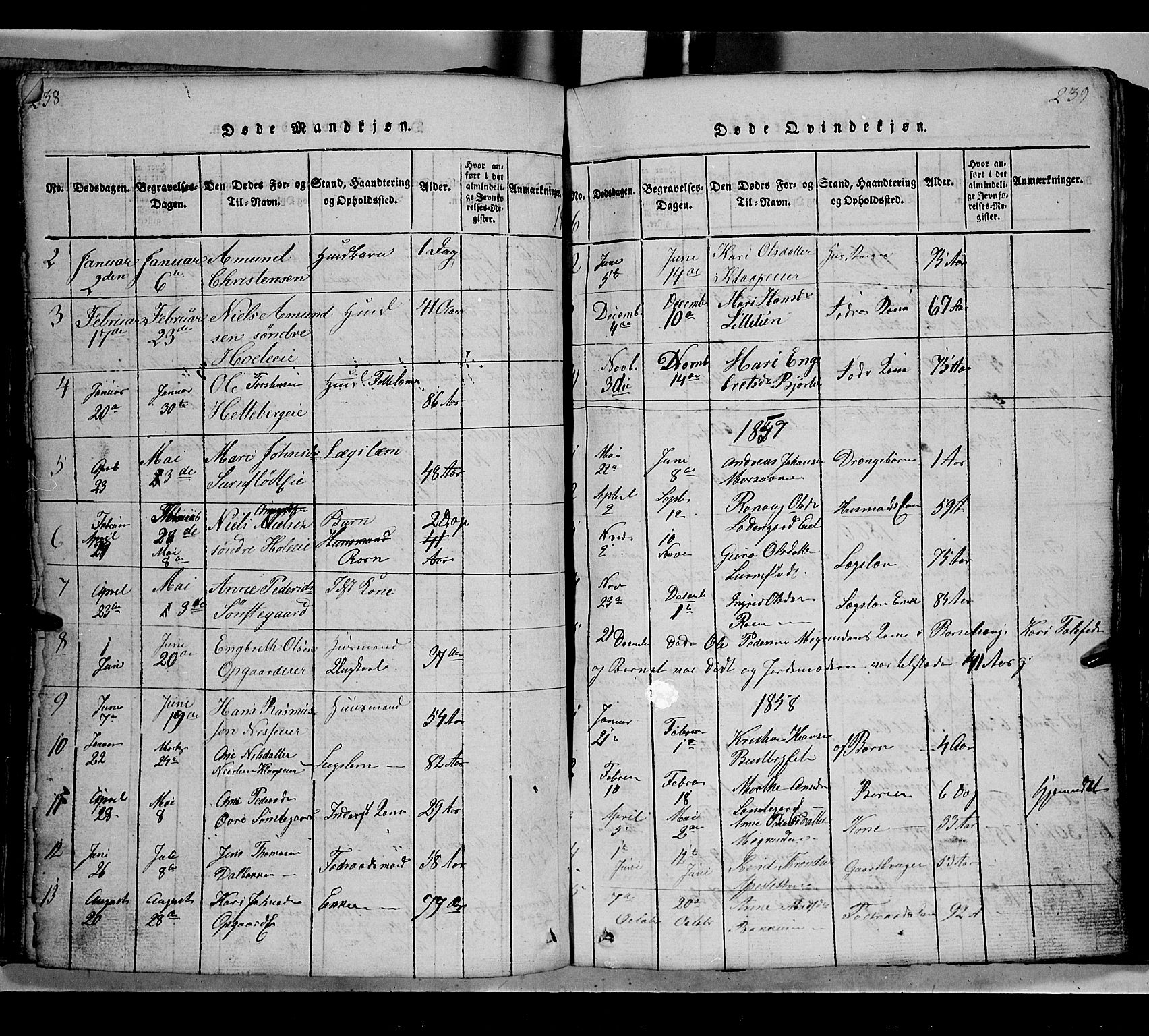 Gausdal prestekontor, SAH/PREST-090/H/Ha/Hab/L0002: Parish register (copy) no. 2, 1818-1874, p. 238-239