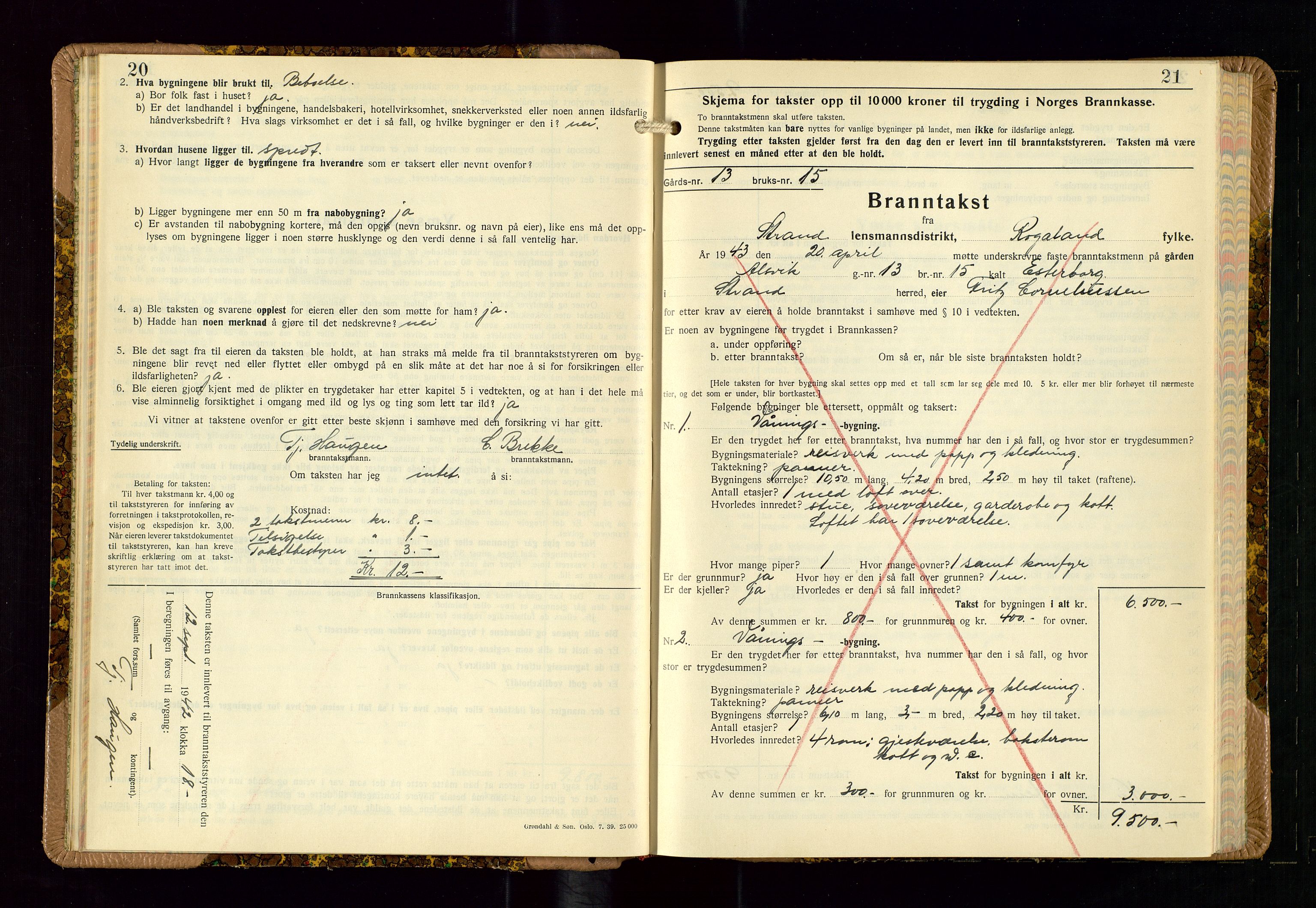 Strand og Forsand lensmannskontor, AV/SAST-A-100451/Gob/L0002: Branntakstprotokoll, 1942-1953, p. 20-21