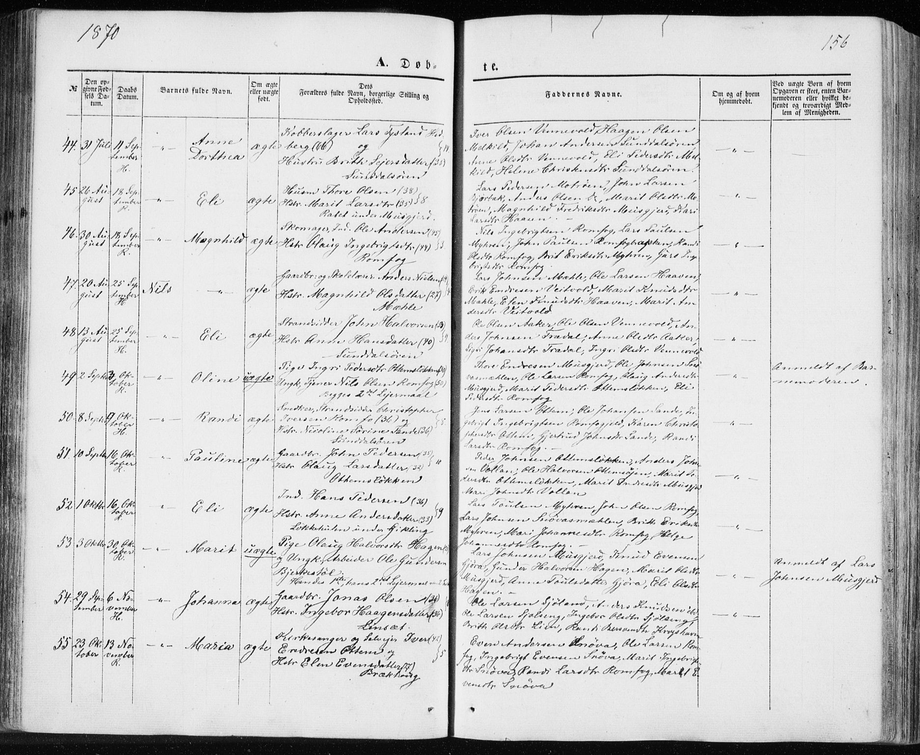 Ministerialprotokoller, klokkerbøker og fødselsregistre - Møre og Romsdal, AV/SAT-A-1454/590/L1013: Parish register (official) no. 590A05, 1847-1877, p. 156