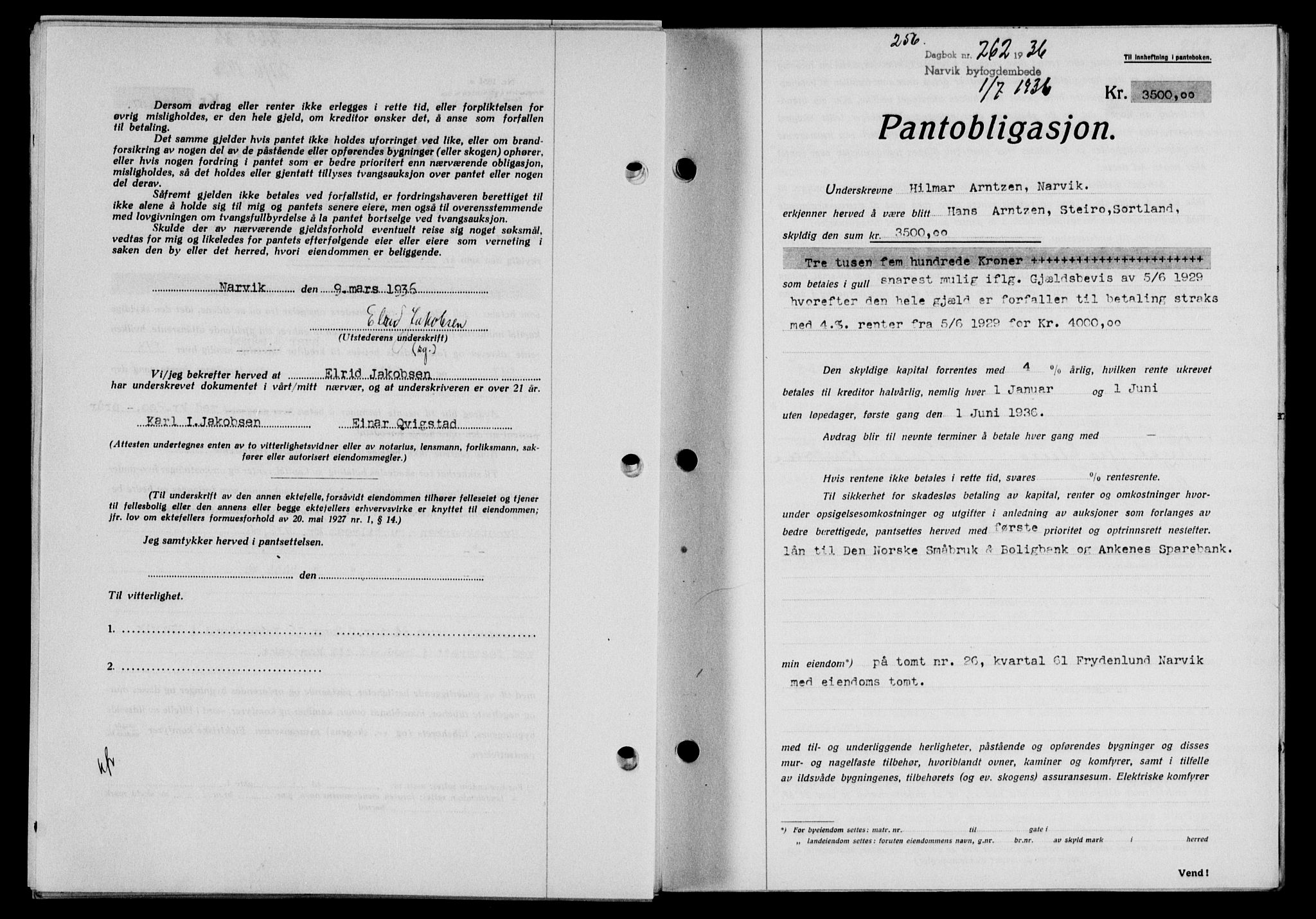 Narvik sorenskriveri, SAT/A-0002/1/2/2C/2Ca/L0011: Mortgage book no. 14, 1935-1937, Deed date: 01.07.1936