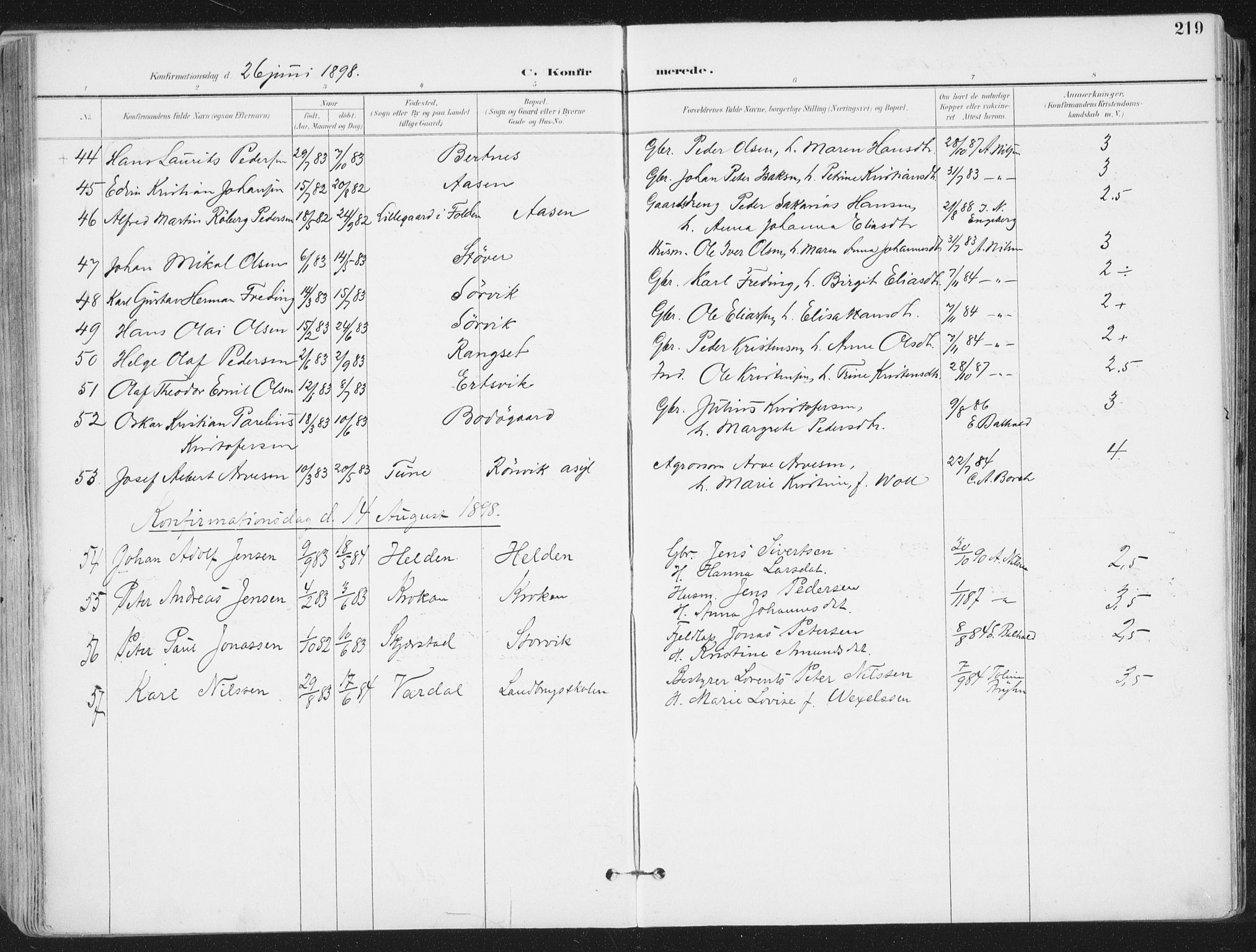 Ministerialprotokoller, klokkerbøker og fødselsregistre - Nordland, AV/SAT-A-1459/802/L0055: Parish register (official) no. 802A02, 1894-1915, p. 219