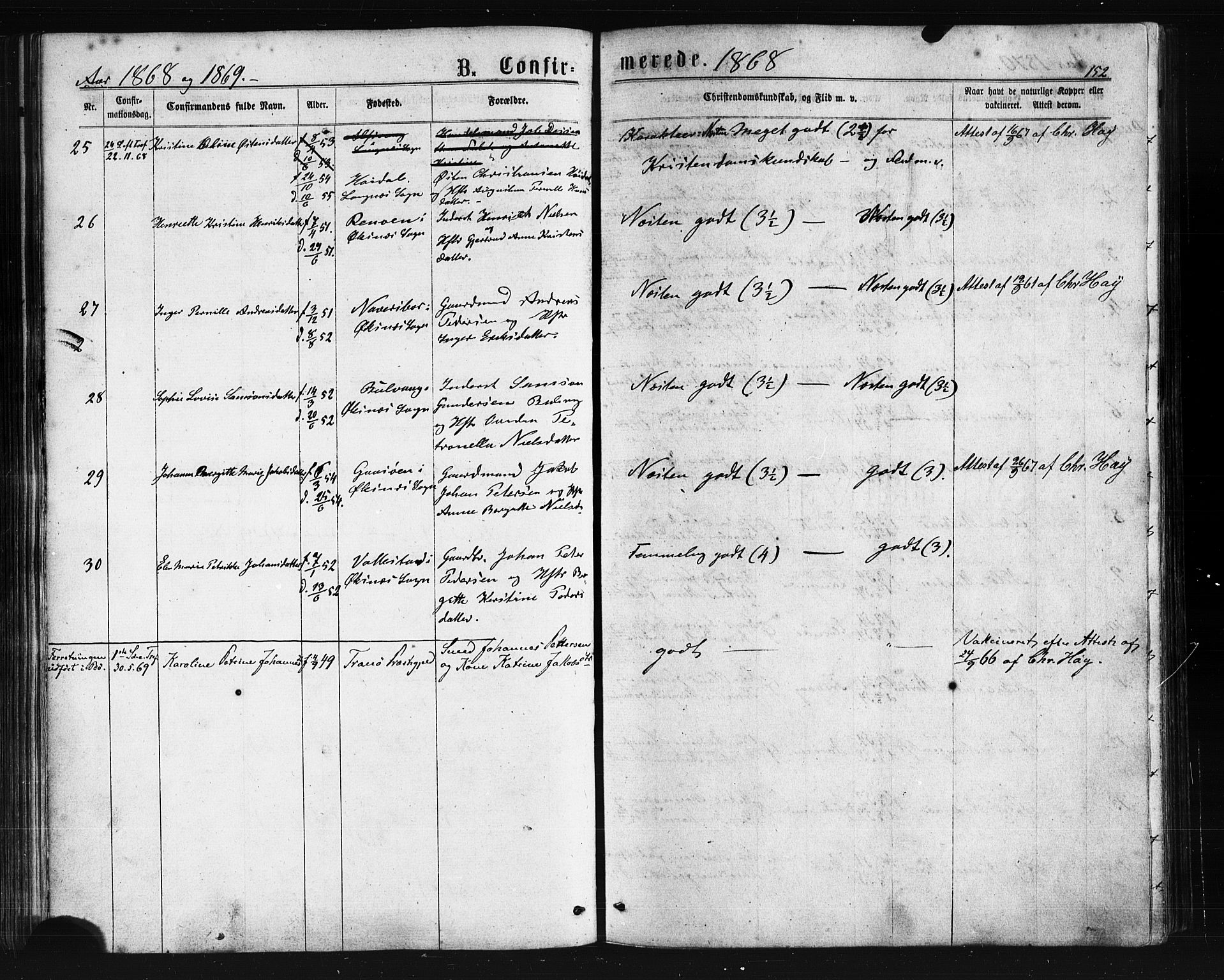 Ministerialprotokoller, klokkerbøker og fødselsregistre - Nordland, SAT/A-1459/893/L1334: Parish register (official) no. 893A07, 1867-1877, p. 152