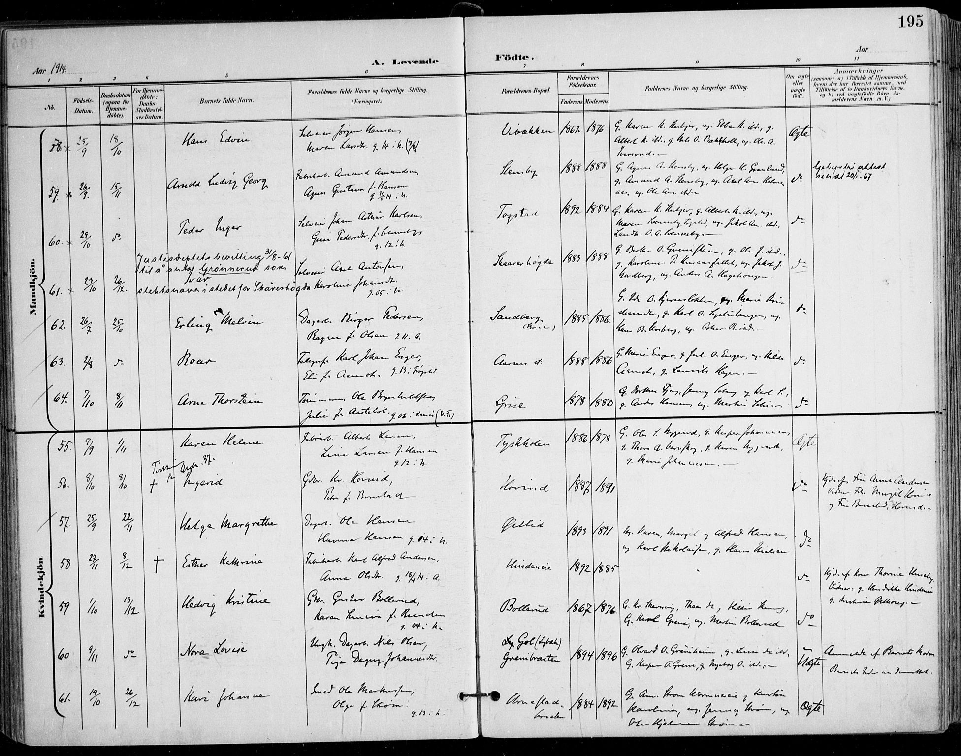 Nes prestekontor Kirkebøker, AV/SAO-A-10410/F/Fa/L0011: Parish register (official) no. I 11, 1899-1918, p. 195