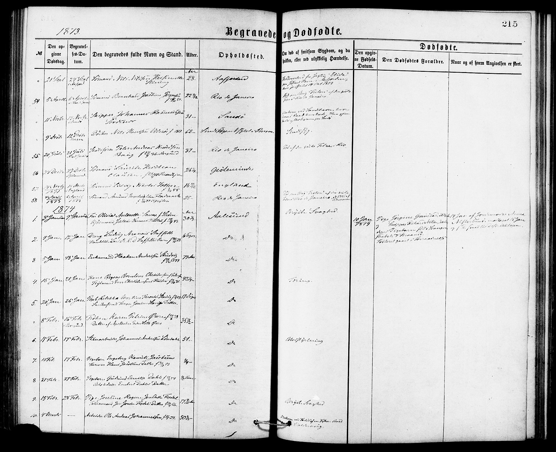 Ministerialprotokoller, klokkerbøker og fødselsregistre - Møre og Romsdal, SAT/A-1454/529/L0453: Parish register (official) no. 529A03, 1872-1877, p. 215