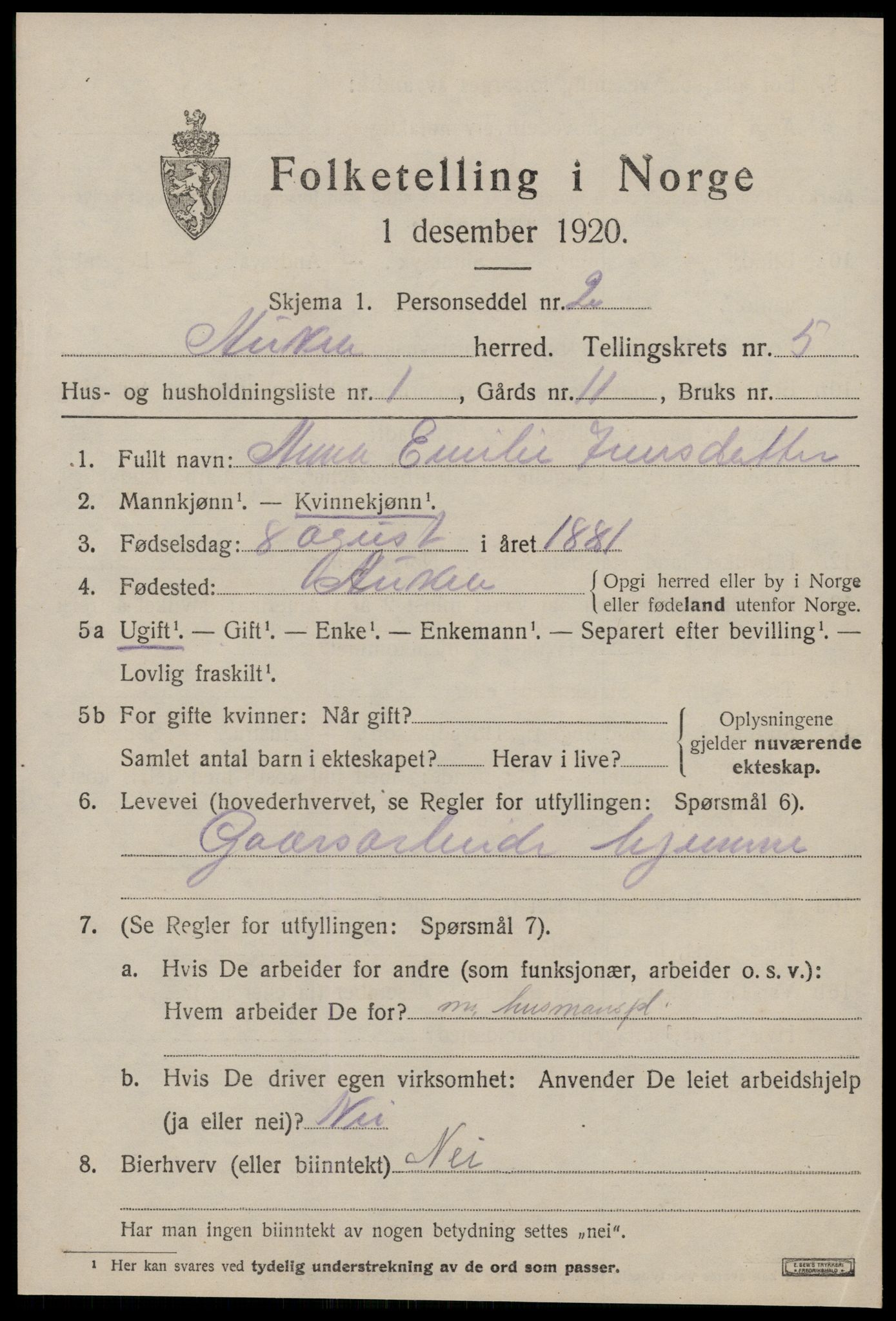 SAT, 1920 census for Aukra, 1920, p. 3279