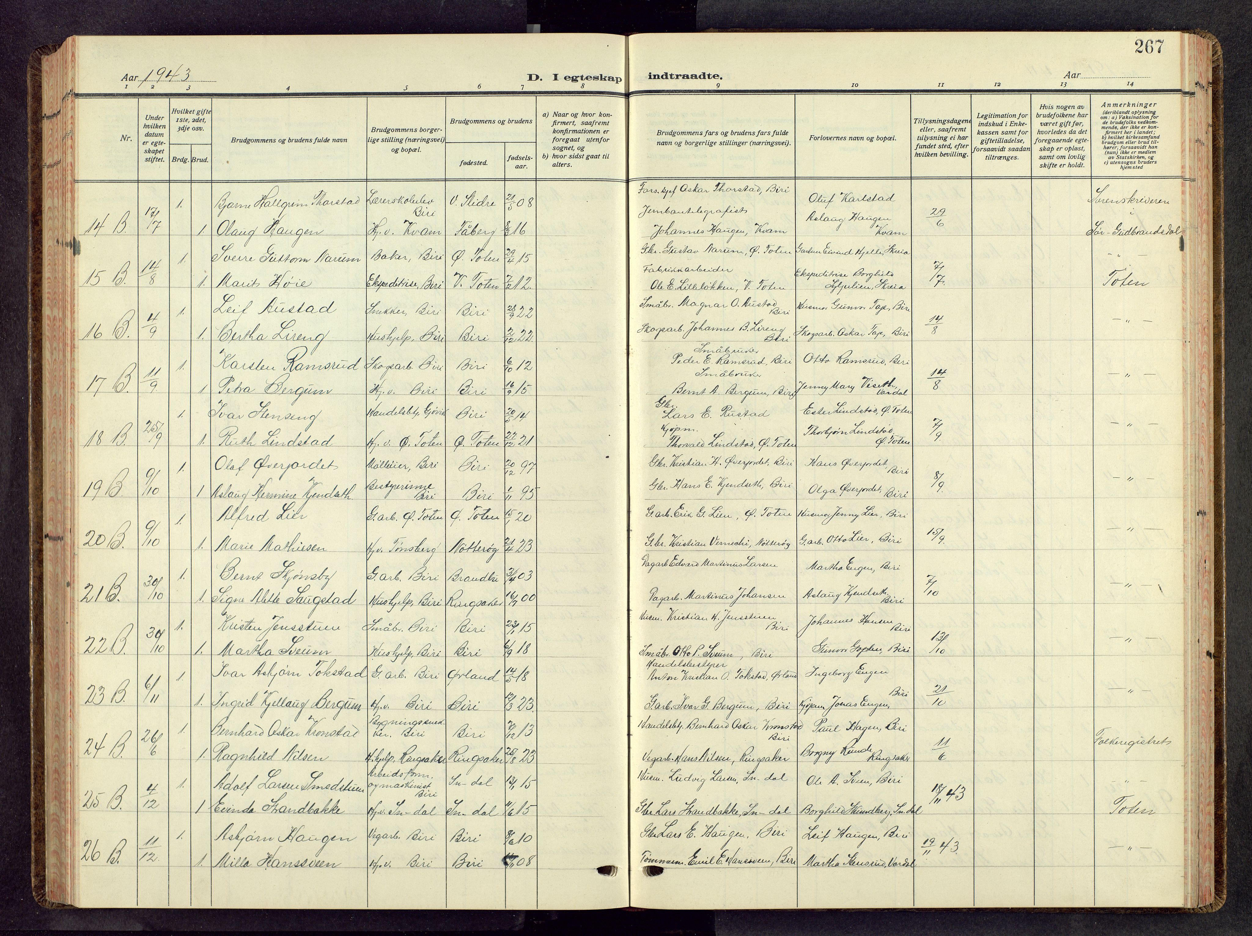 Biri prestekontor, AV/SAH-PREST-096/H/Ha/Hab/L0008: Parish register (copy) no. 8, 1939-1962, p. 267