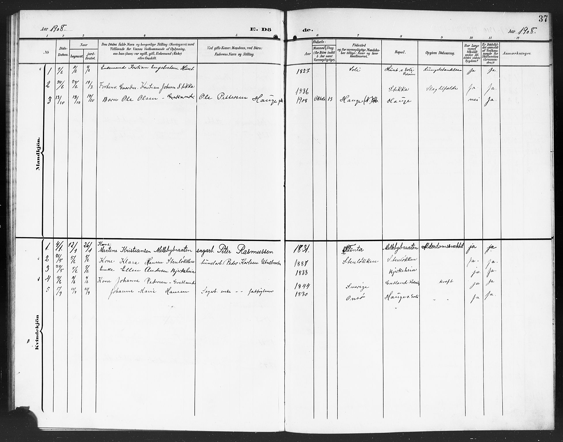 Tune prestekontor Kirkebøker, SAO/A-2007/G/Gb/L0001: Parish register (copy) no. II 1, 1904-1917, p. 37