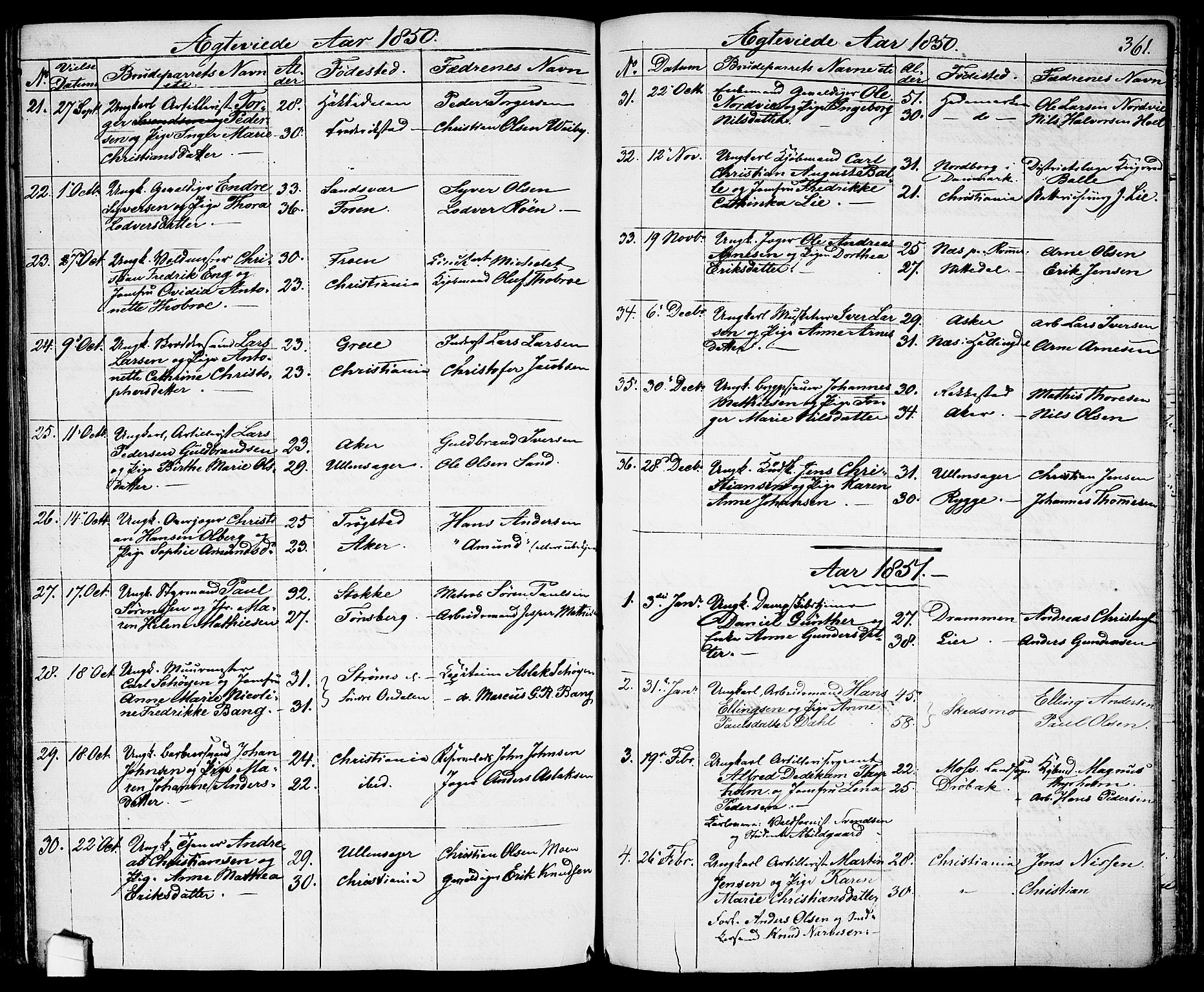 Garnisonsmenigheten Kirkebøker, SAO/A-10846/G/Ga/L0005: Parish register (copy) no. 5, 1841-1860, p. 361